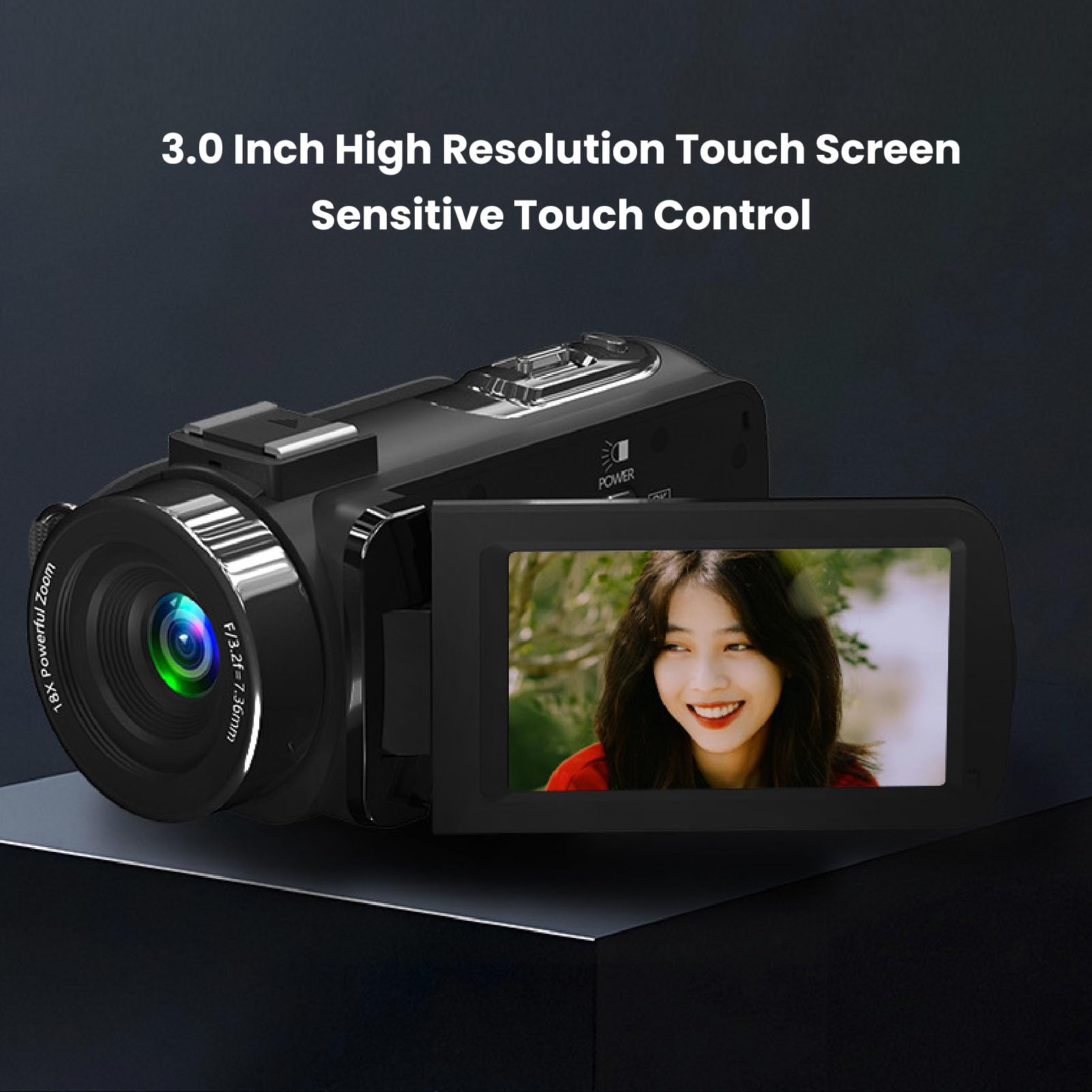 Videocámara con Cámara de Vídeo 8K, Zoom Digital de 18X, Pantalla Táctil de 3" con Visión Nocturna por Infrarrojos, Cámara Vlogging de 64MP, CámaraWeb WiFi, Control Remoto, Batería