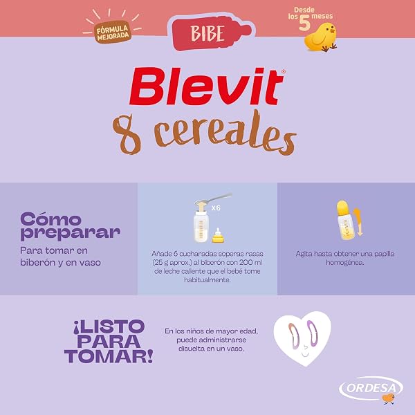 Blevit Bibe 8 Cereales | 500g | Papilla para Bebé desde los 5 Meses con 95% de Cereales - 14 Vitaminas y Minerales - 5