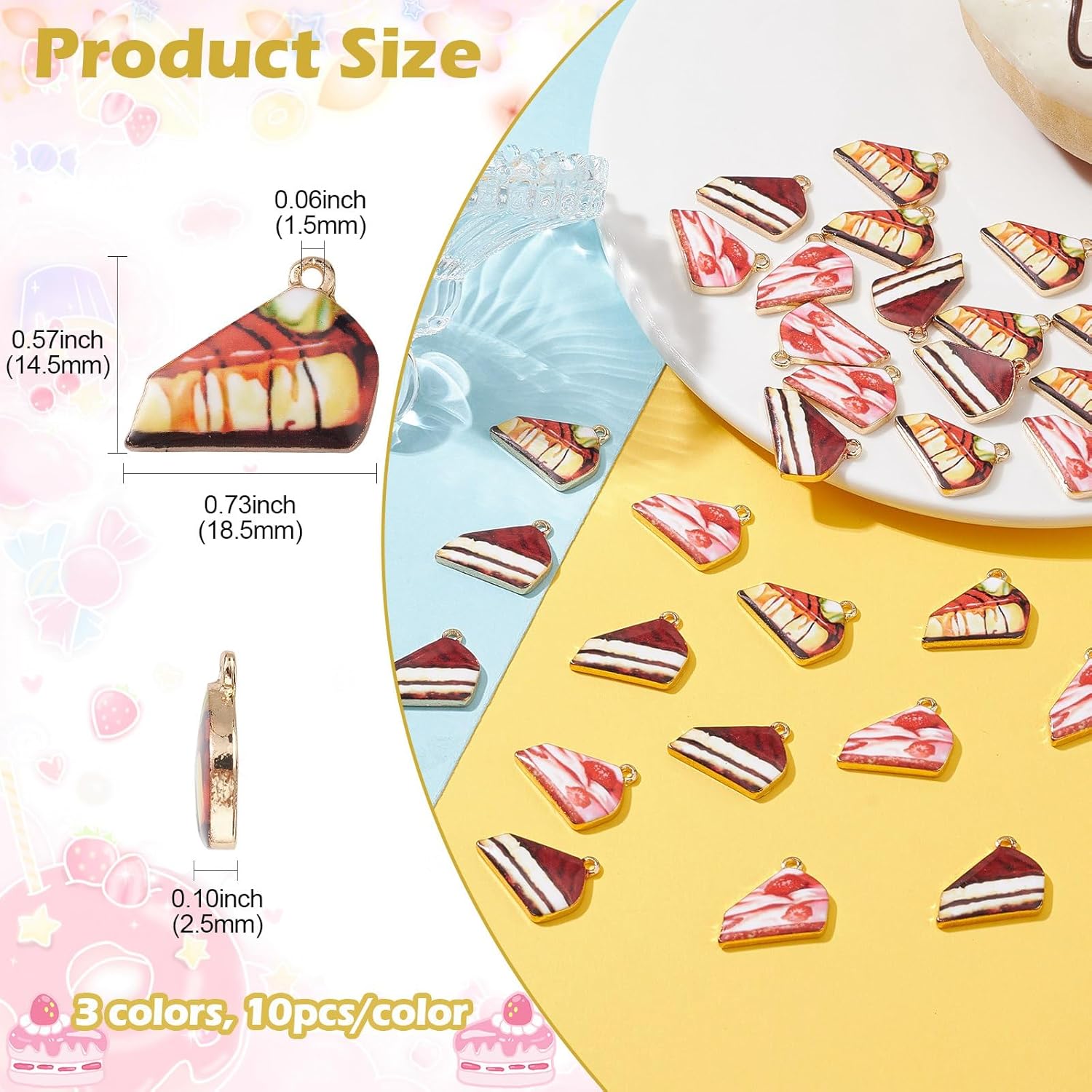 KitBeads 30pcs Enamel Cake Charms for Jewelry Making - Cartoon Afternoon Tea Dessert Mixed Colors Sweet Food Bulk - Image 2
