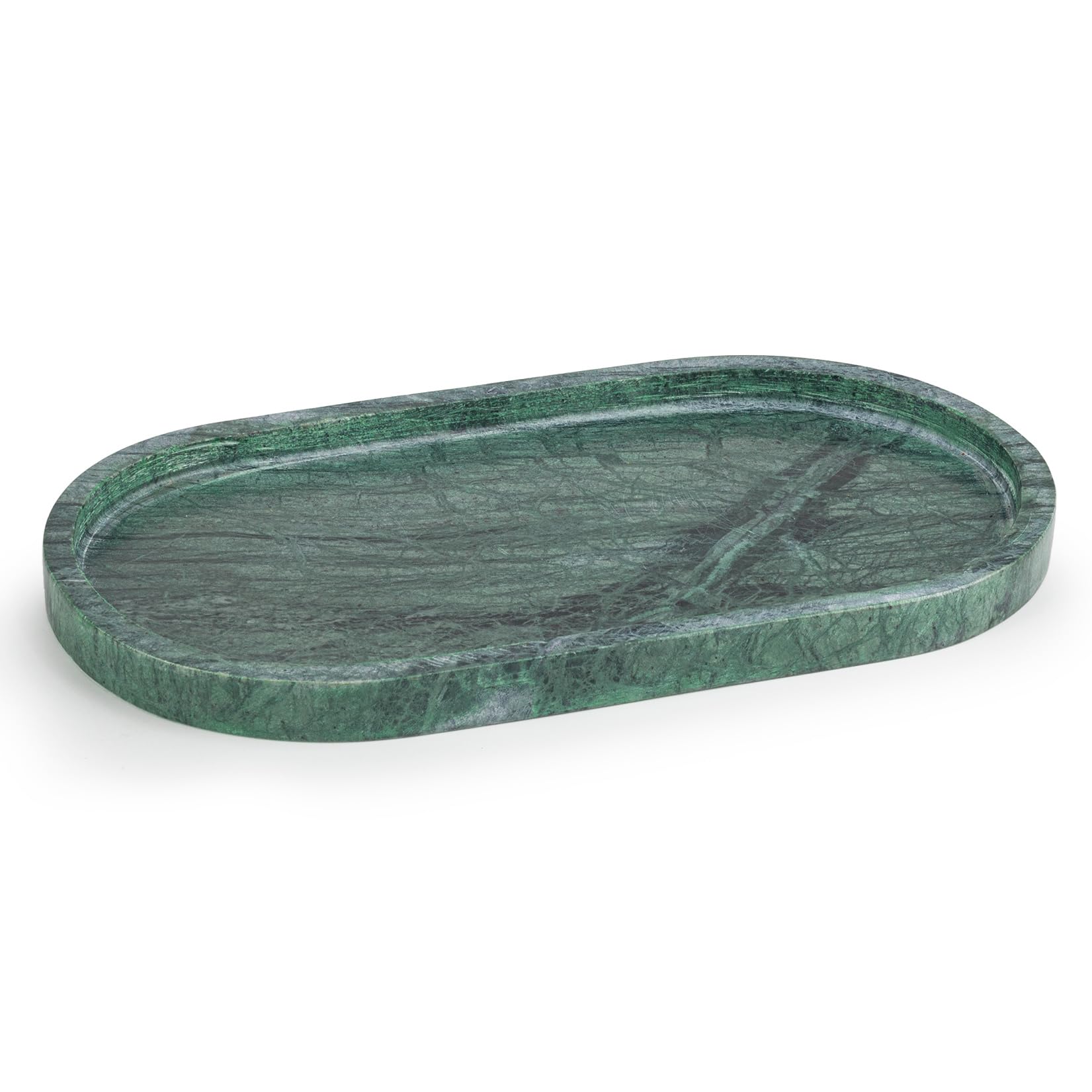 Ehc Green (30 X 15 X 2 Cm) Natural Marble Bathroom Vanity Tray - Oval, Green, 30 X 15 X 2 Cm - Decorative Countertop Sink Storage Organiser For Cosmetic, Perfume, Home Decor