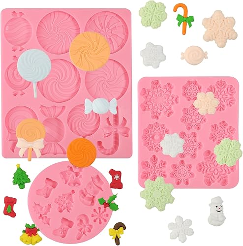 ICNYEKl 3 Pcs Christmas Snowflake Cake Decoration Silicone Molds, Christmas Stoc