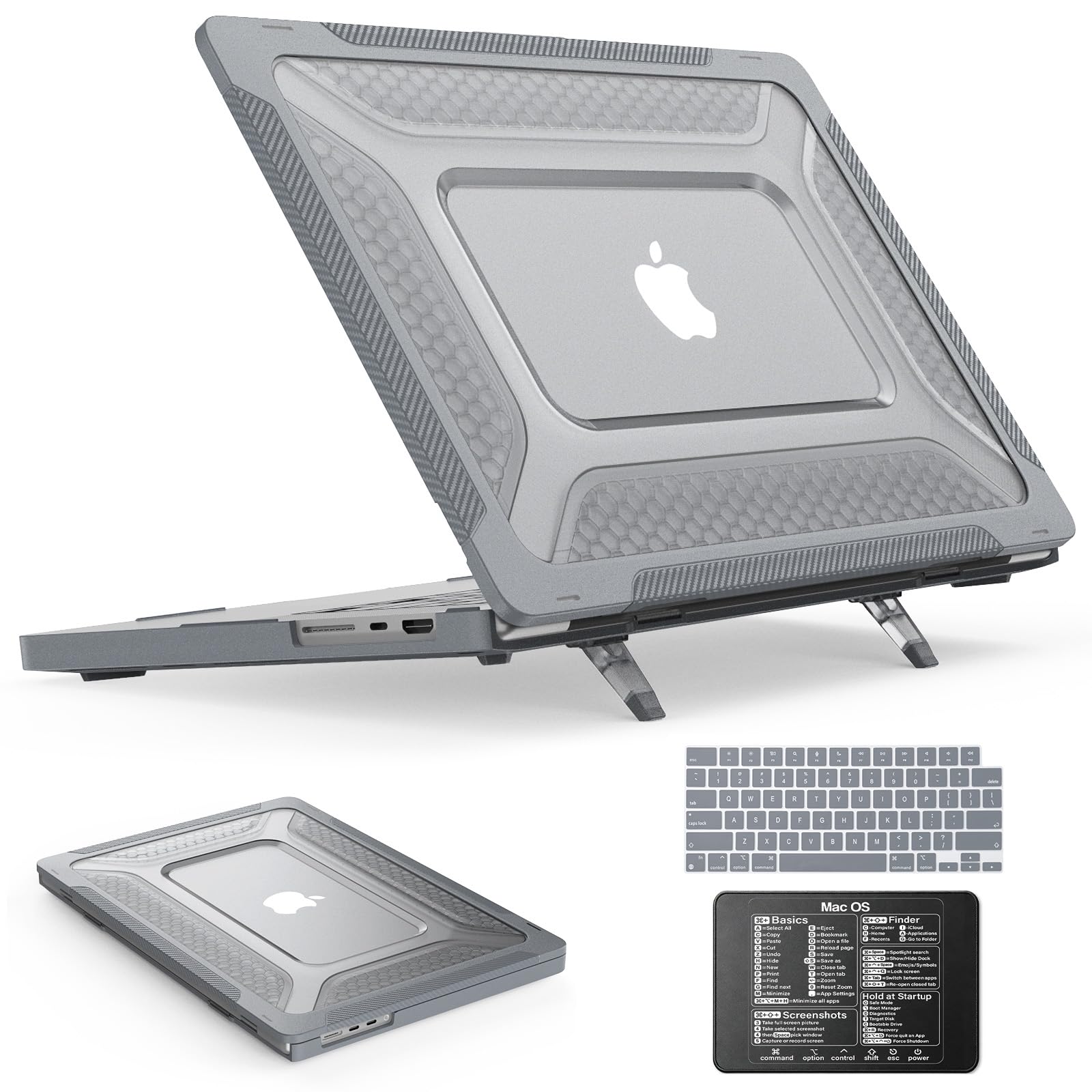 SEYMAC stock Case for MacBook Pro 16 inch, Shock-Absorbing Protection with Folding Stand &amp;Mouse Pad Case for MacBook Pro 16 inch, Gray