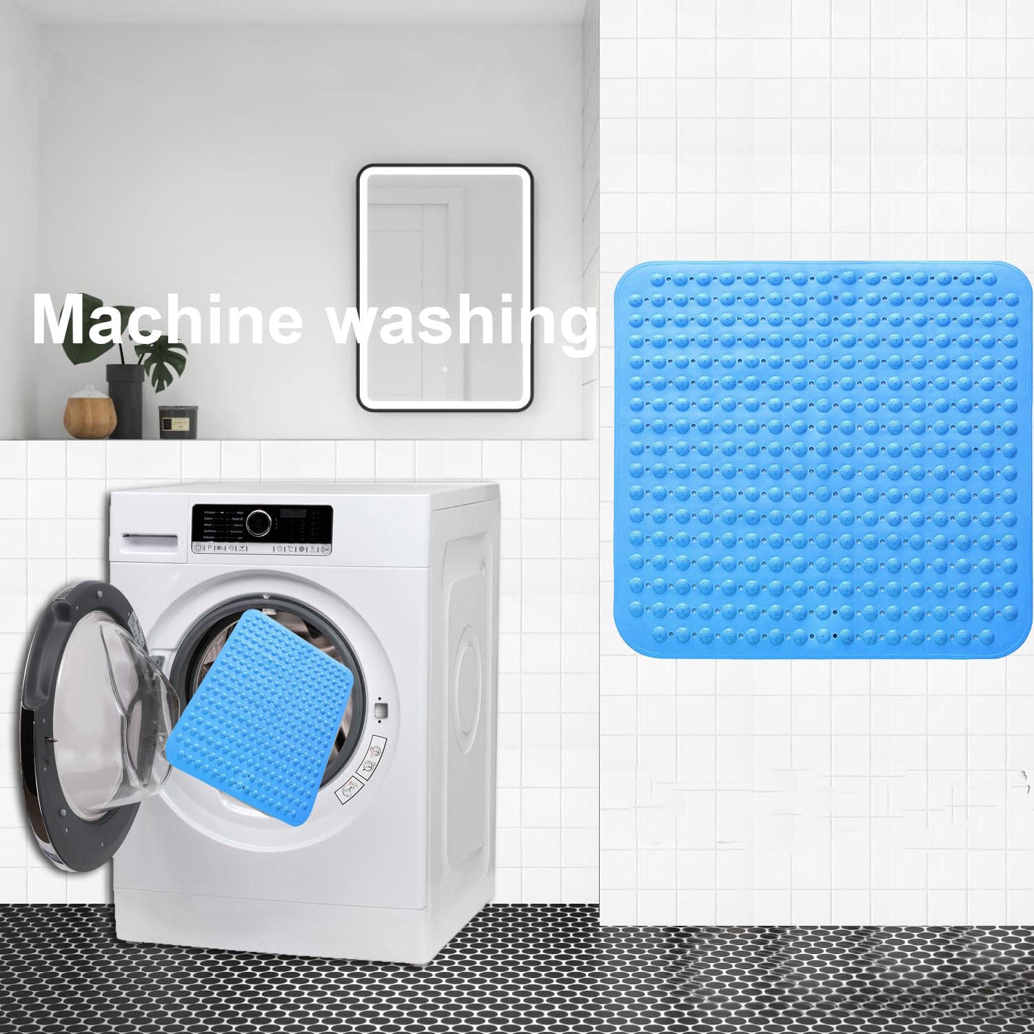 Tapis De Douche Antidérapant 48 X 48 Cm, Carré, Lavable En Machine, Avec Ventouses, Tapis De Massage Antidérapant Pour Douche Et Sauna, Bleu Marine