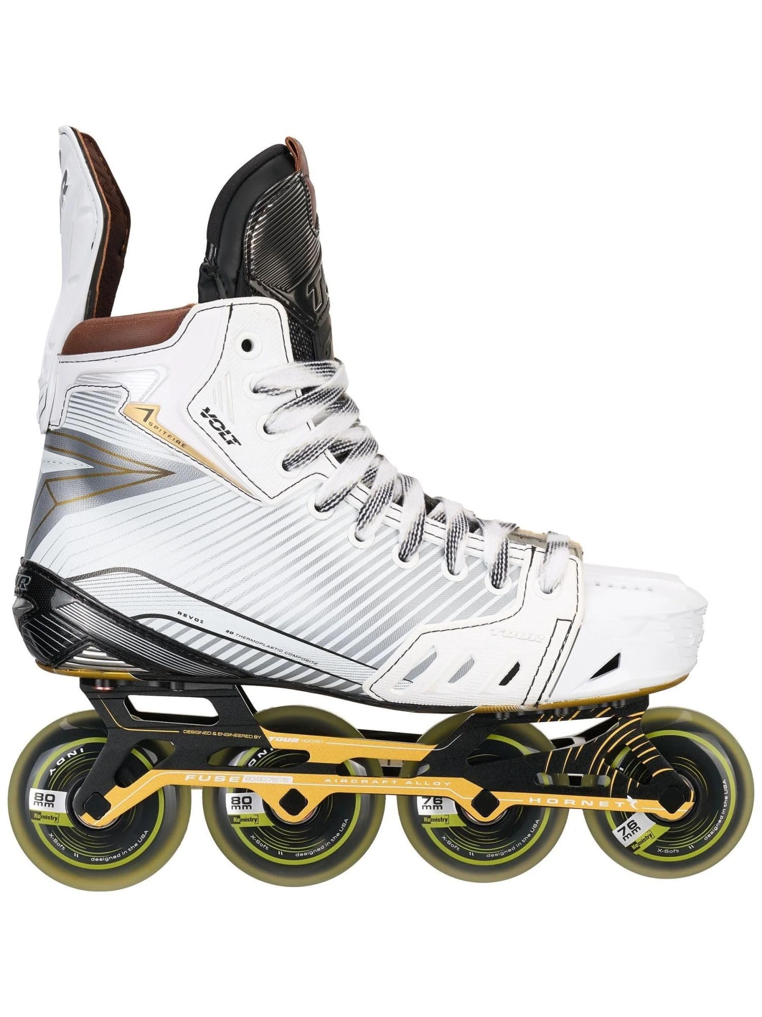 TOUR Rollhockey Schlittschuhe Volt Spitfire (Weiß/Gold, 9.5 = EU 45)