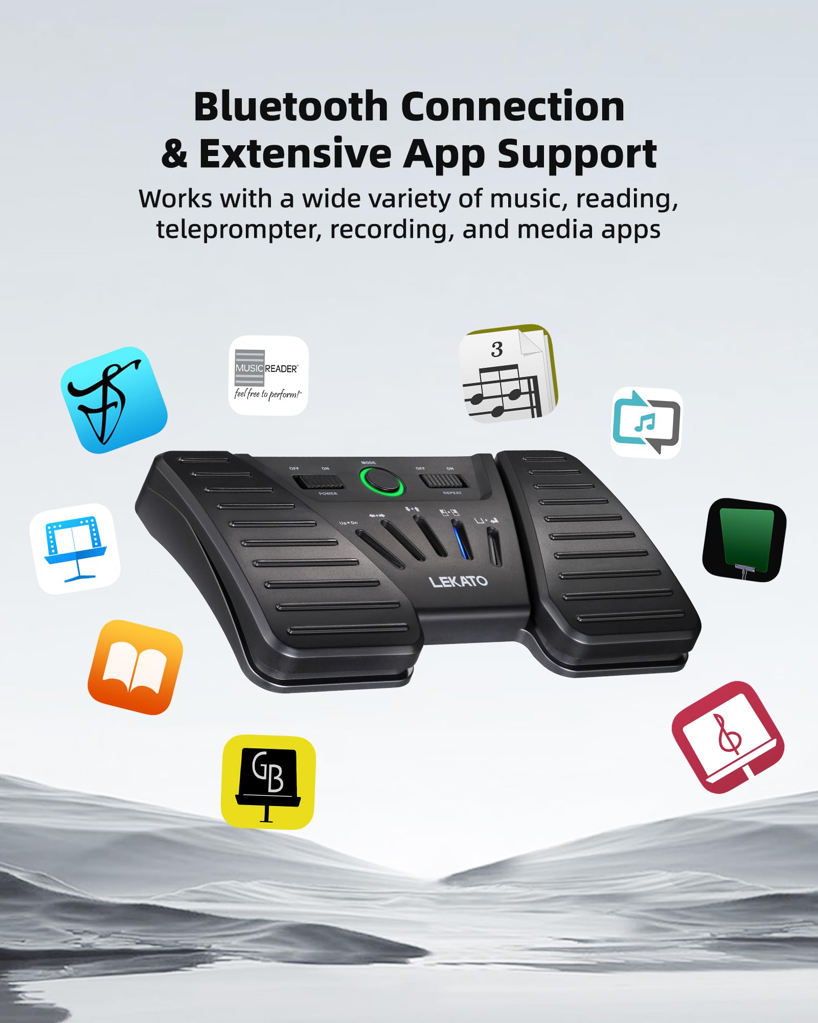 LEKATO Bluetooth Page Turning Pédale sans fil, tourne-page Bluetooth, contrôleur d'application rechargeable pour téléphone, tablettes, portable, 5 modes, pédale pour jouer des instruments ou inviter