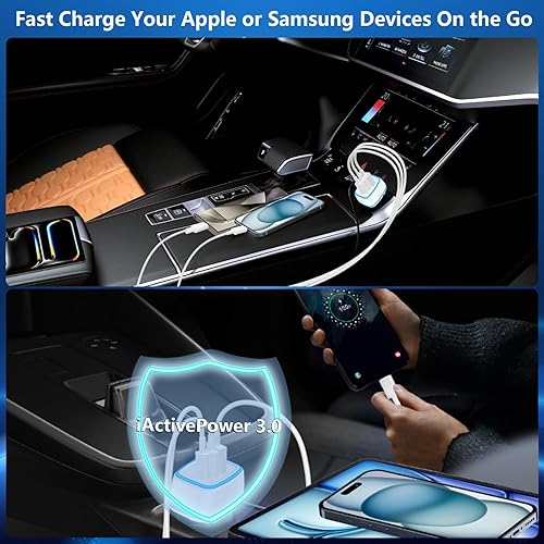 Miniatura 5 de USB C Car Charger, KYOHAYA 2Pack 3-Port 67W Dual USB-C&USB-A Car Power Adapter PDQC3.0 Type-C Fast Car Charging Cigarette Lighter for iPhone 1616