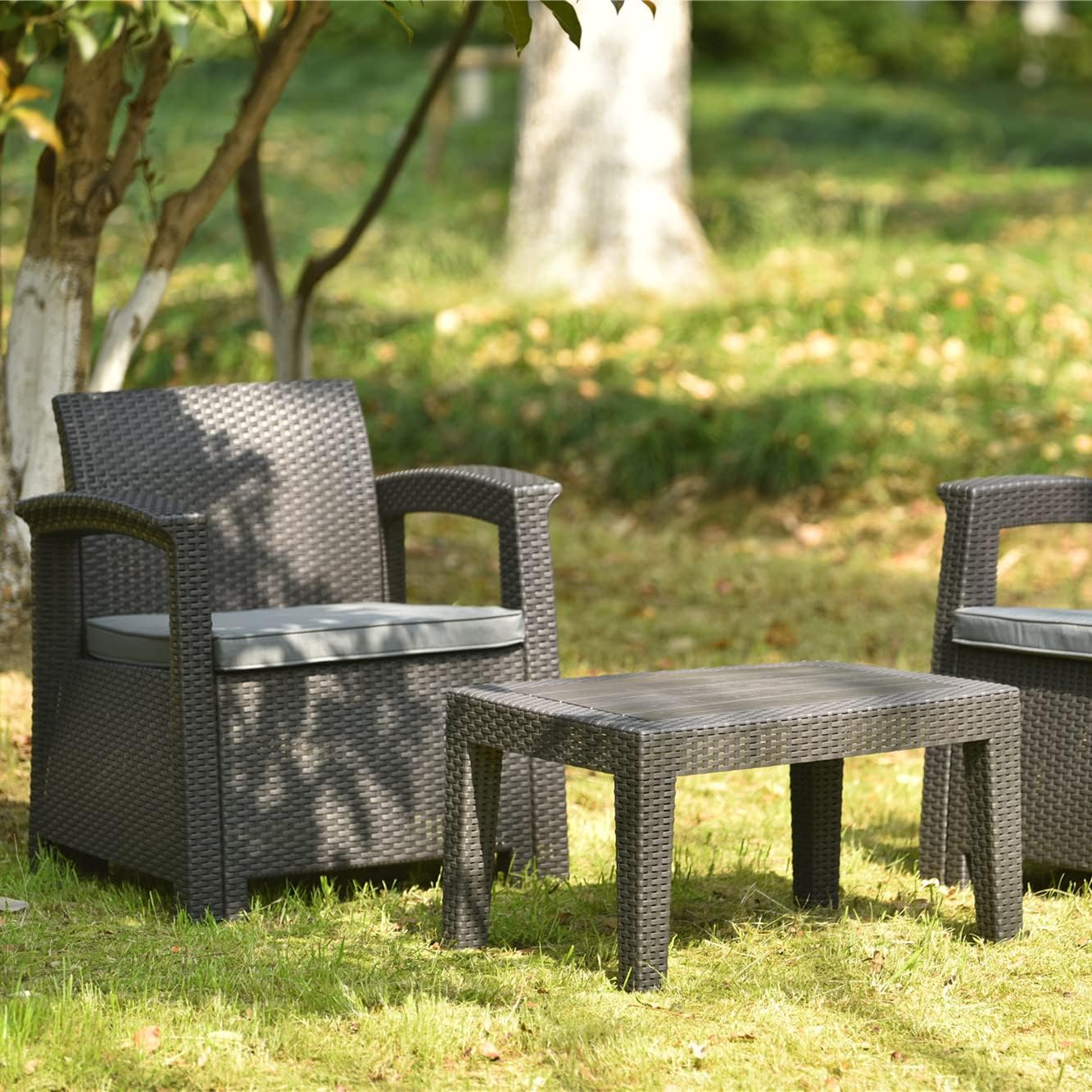 ラタン調ガーデンファニチャー 3点セット テーブル チェア 樹脂製