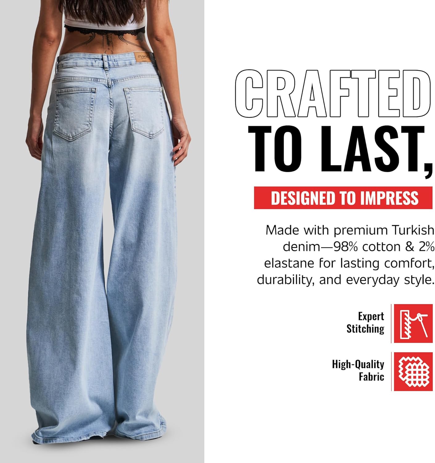 IT'S BASIC Straight Wide Leg Jeans for Women High Waisted, Relaxed Fit Trendy Womens Jeans Stretchy Denim Pants, Stonewashed - Image 4