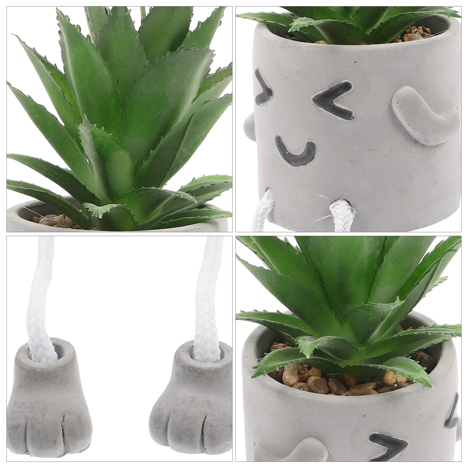 4 Piante Grasse Finte In Vaso Di Ceramica Bianca - Decorazioni Per Scrivania, Ufficio, Casa