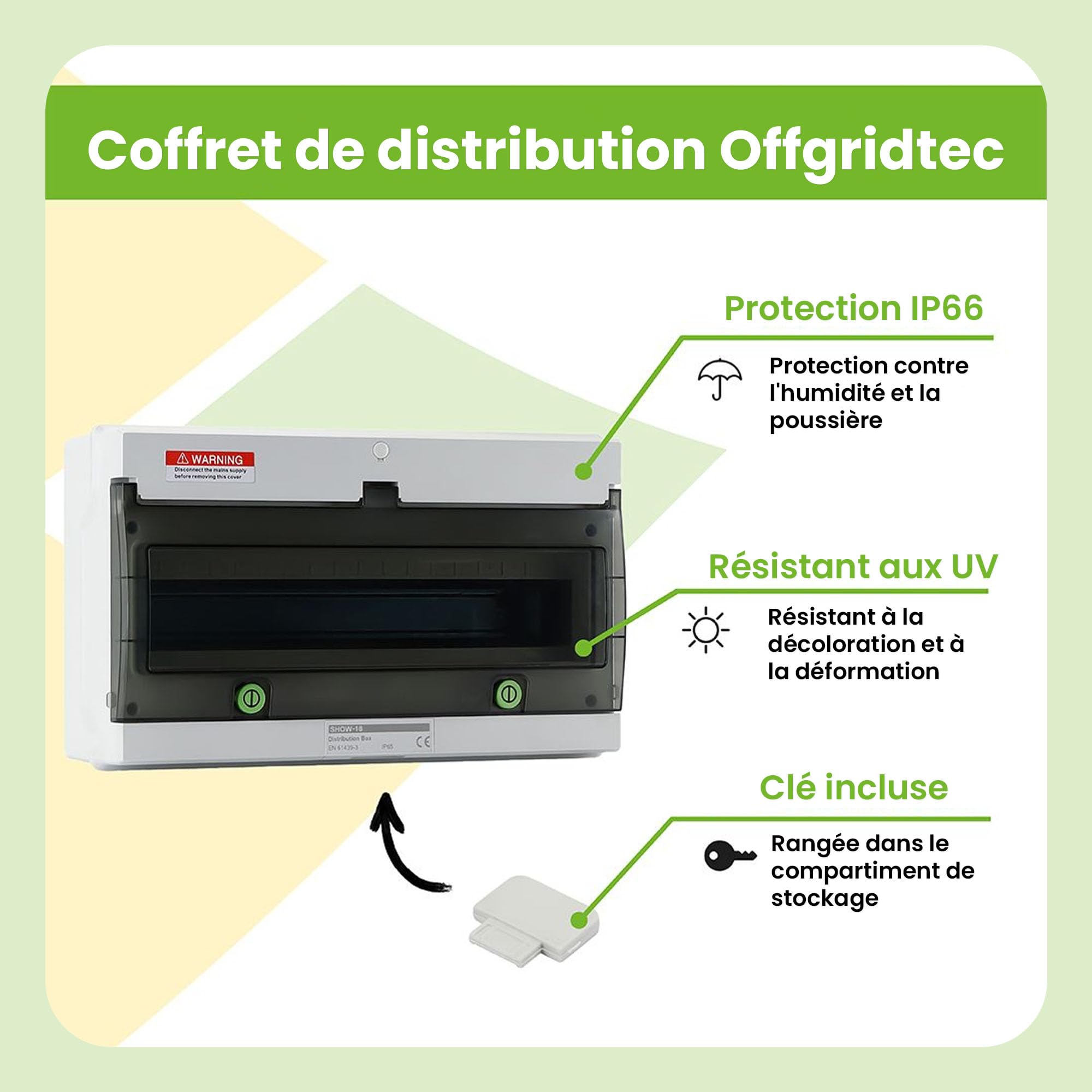 Offgridtec Coffret de distribution 18 TE avec rail DIN, IP66 étanche