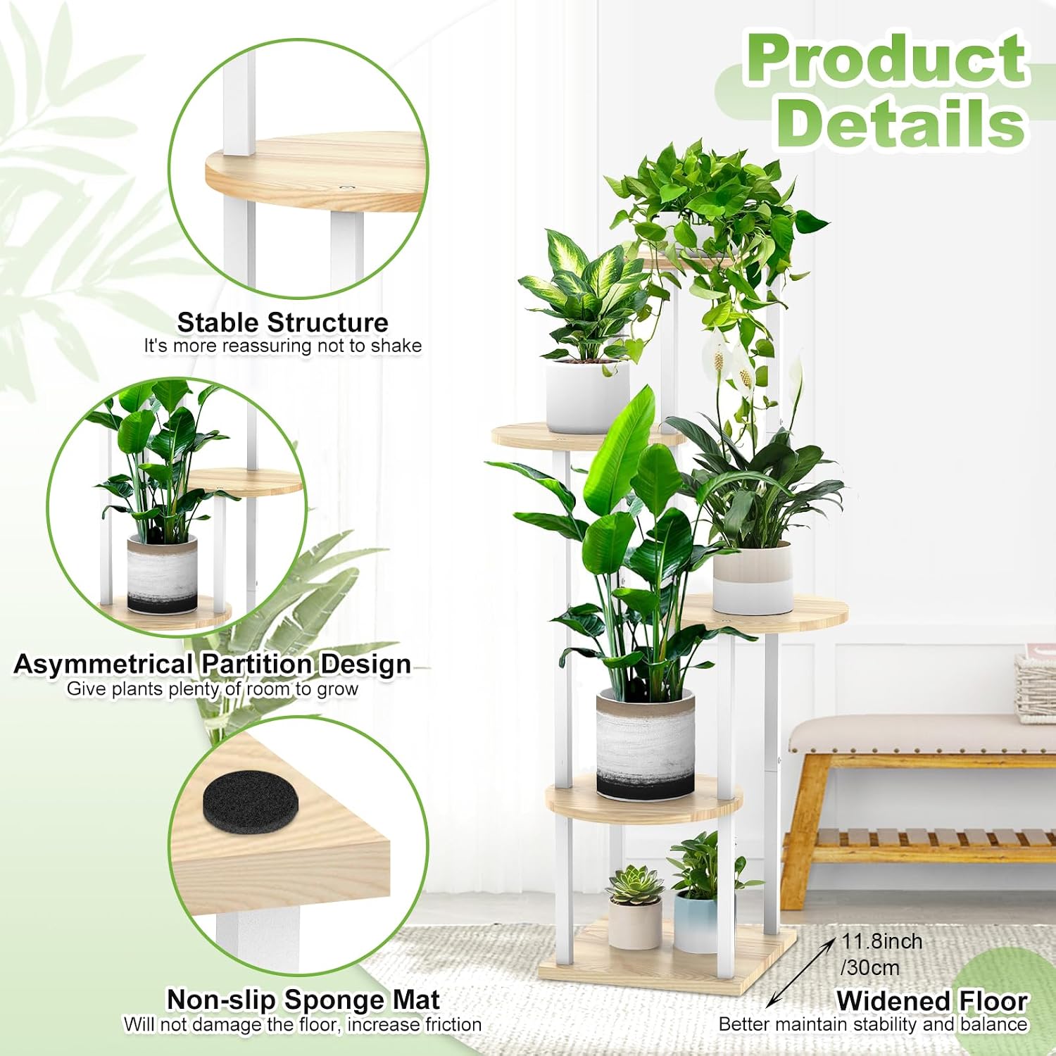 5 Tier Plant Stand Indoor Corner Tall Shelf for Multiple Plants image 3