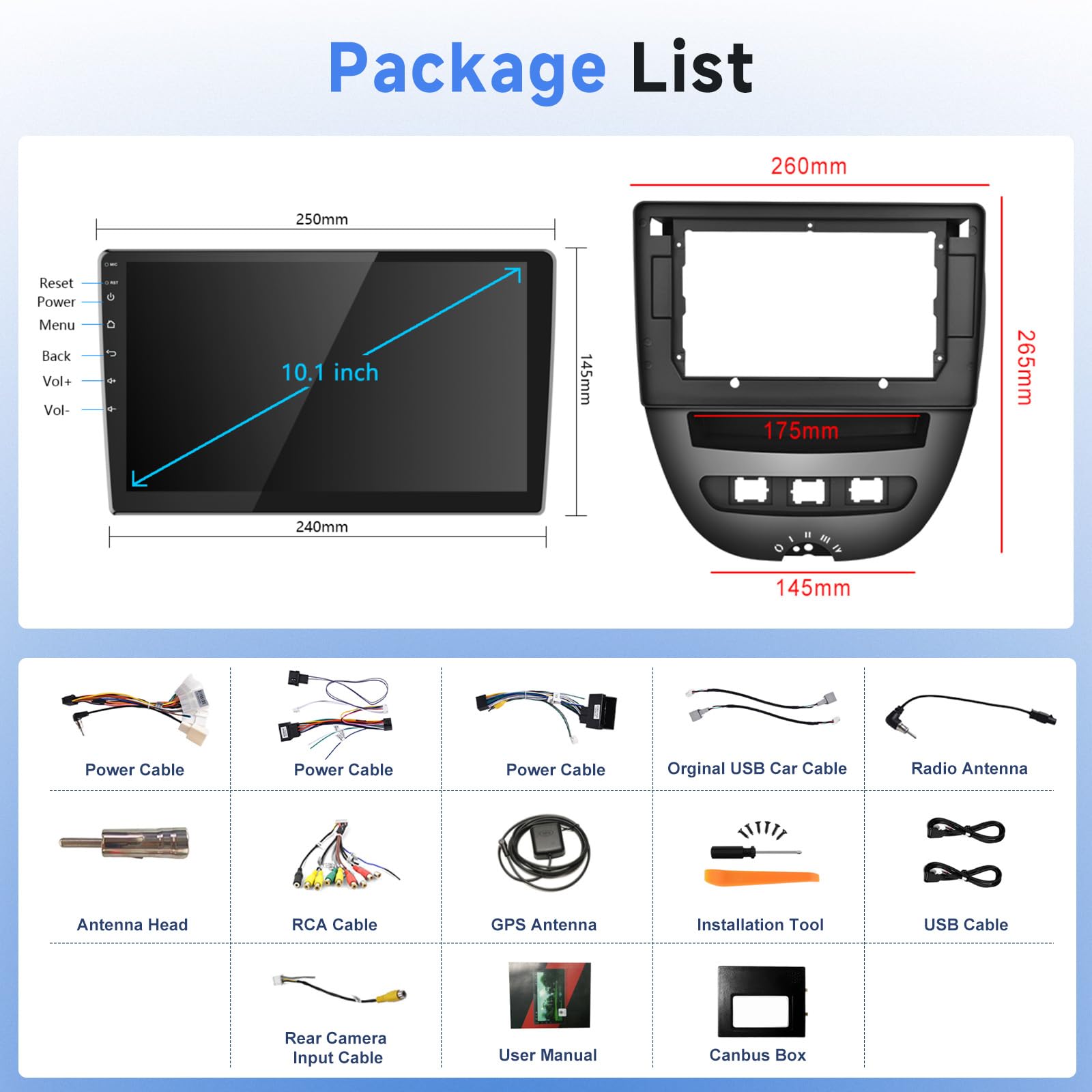 Autoradio sans fil Carplay pour Citroën C1/Toyota Aygo/Peugeot 107 2005-2014, Podofo écran tactile 10,1 pouces Android avec Android Auto sans fil, Bluetooth/GPS/WiFi/FM/RDS/HiFi/USB/Contrôle du volant