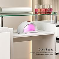 Vista 8 de Mesa de manicura para tecnología de uñas, estación de mesa de uñas con parte superior de cristal, resistente a acetona, con cajones de Blanco