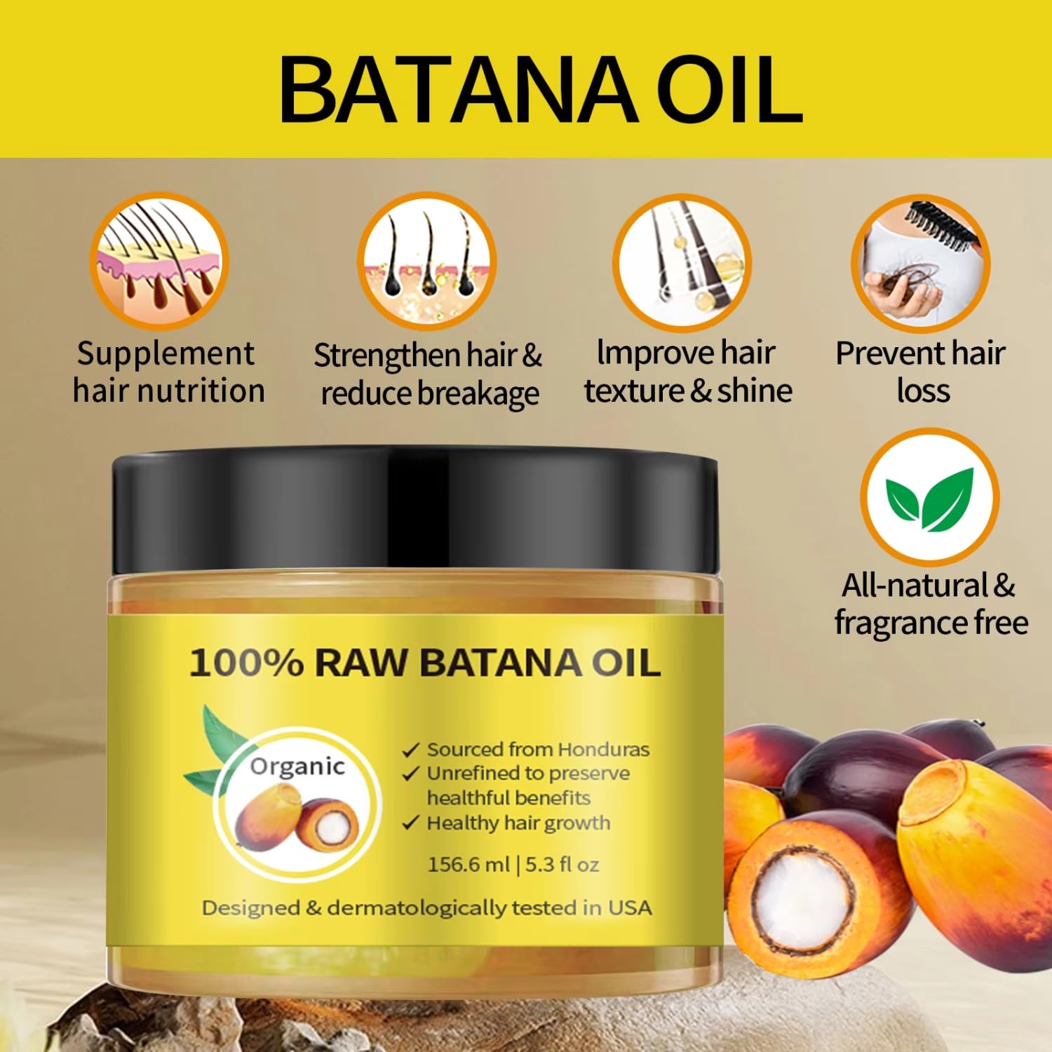 Batana Oil for Hair Growth – 100% Raw Unrefined Organic Ojon Oil from Honduras – Cold Pressed Hair Treatment for Thicker, Fuller, Healthier Hair – Dry Scalp & Damage Repair – 5.3 oz - Image 2