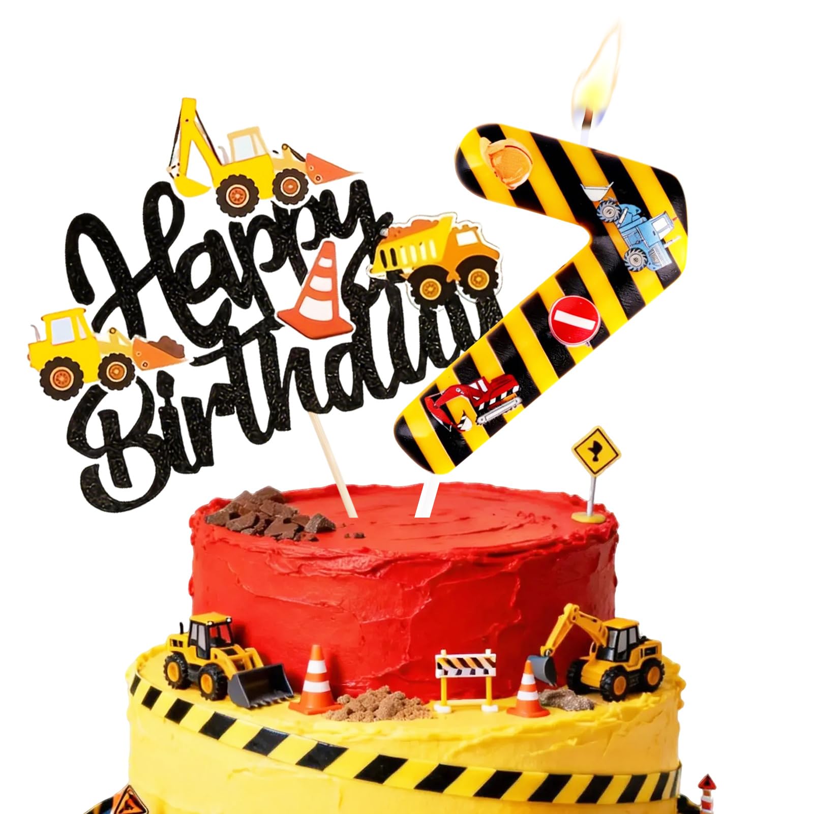Birthday Candles for Cake, Yellow Black Striped Construction Number Candles, Cake Candles with Greeting Card for Birthday Party Wedding Anniversary Celebrations(7 Candle,Construction) โ image 1