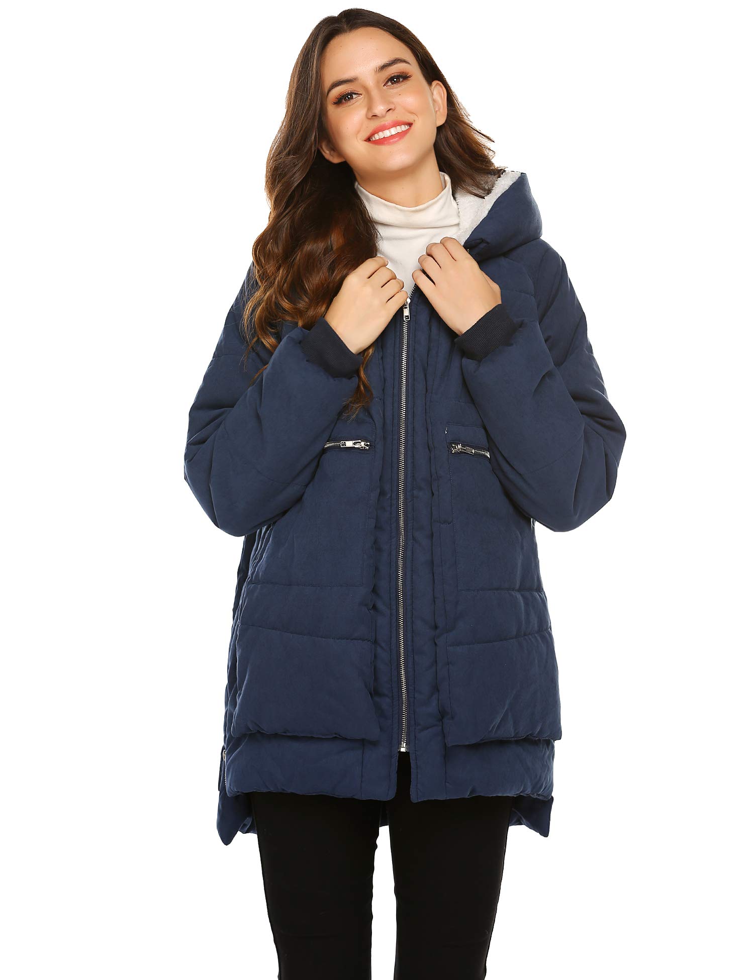 Waterproof Down Coat with Hood Thickened Down Jacket for Women Mid Length Parka (S-XXL)