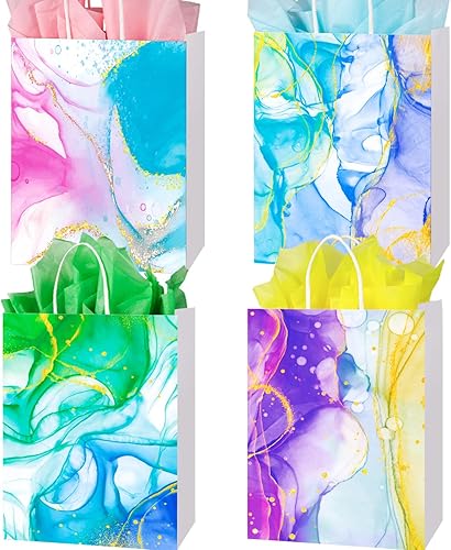 Bolsas de regalo de mármol con asas - Bolsas de mármol coloridas para fiestas con pañuelos