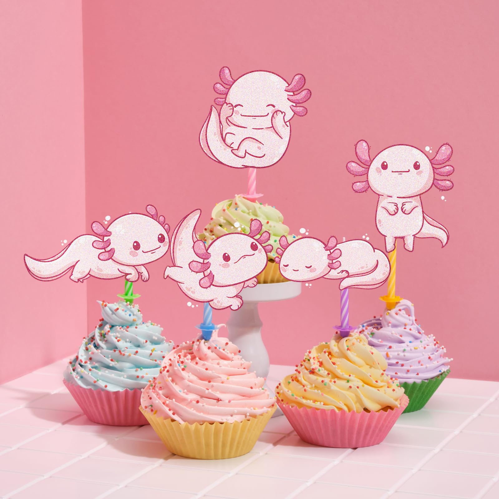 Lot De 36 Décorations Colorées Axolotl Pour Cupcakes - Décorations De