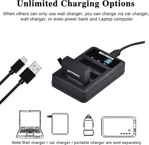 Miniatura 6 de Batmax Paquete de 3 baterías AHDBT-401 de 1680 mAh + LED 3 ranuras cargador USB para Gopro Hero 4 Batería Go Pro Hero4 AHBBP-401 Accesorios para