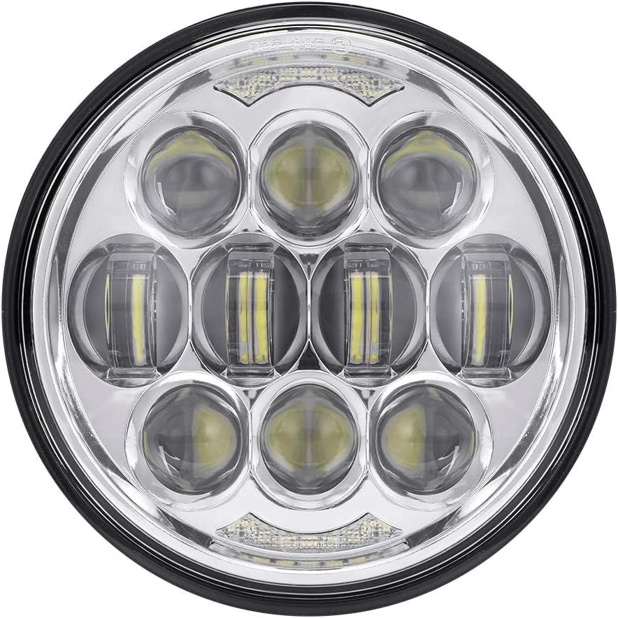 80W 5-3/4 5.75 LED Headlights Compatible with Sportster 883 Triple Low Rider Wide Glide Motorcycle Headlamp Projector Driving Light - Chrome