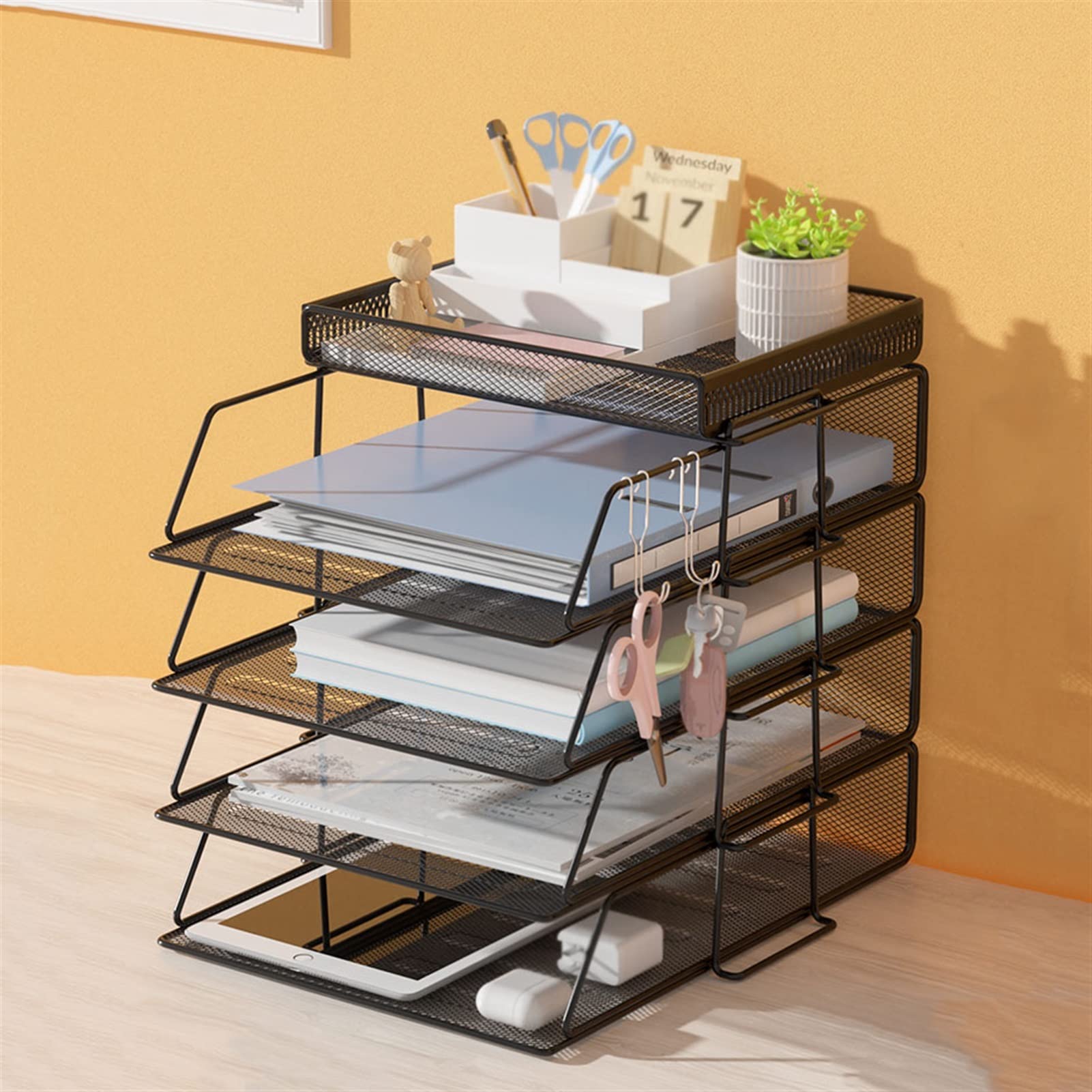 File Rack Scaffale for ufficio Scrivania, Organizzatore di scrivania in metallo impilabile, Organizzatore da scrivania, Scatola di immagazzinaggio Telaio del file, Informazioni Bookstand Rack Office F