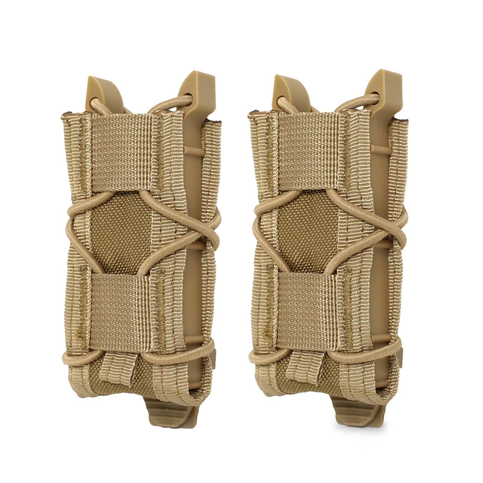 PBTMCD 2 Pack Universal 9mm Pistol Single Mag Pouch Bag, Tactical Molle Flashlight Magazine Holder Pouch(Khaki)