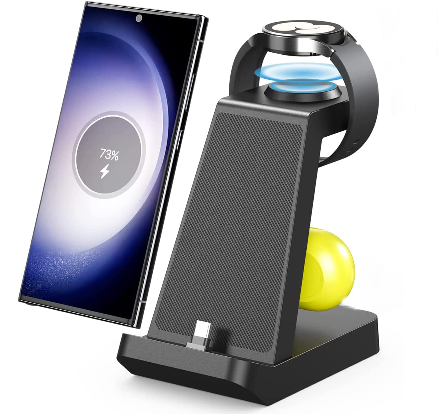 3-in-1 wireless charging station for multiple Samsung devices, compatible with Galaxy Watch 5 Pro/4/3, compatible with Samsung Galaxy S23/S22/S21/Note20/Z Flip/Z Fold, Galaxy Buds.(without adapter)