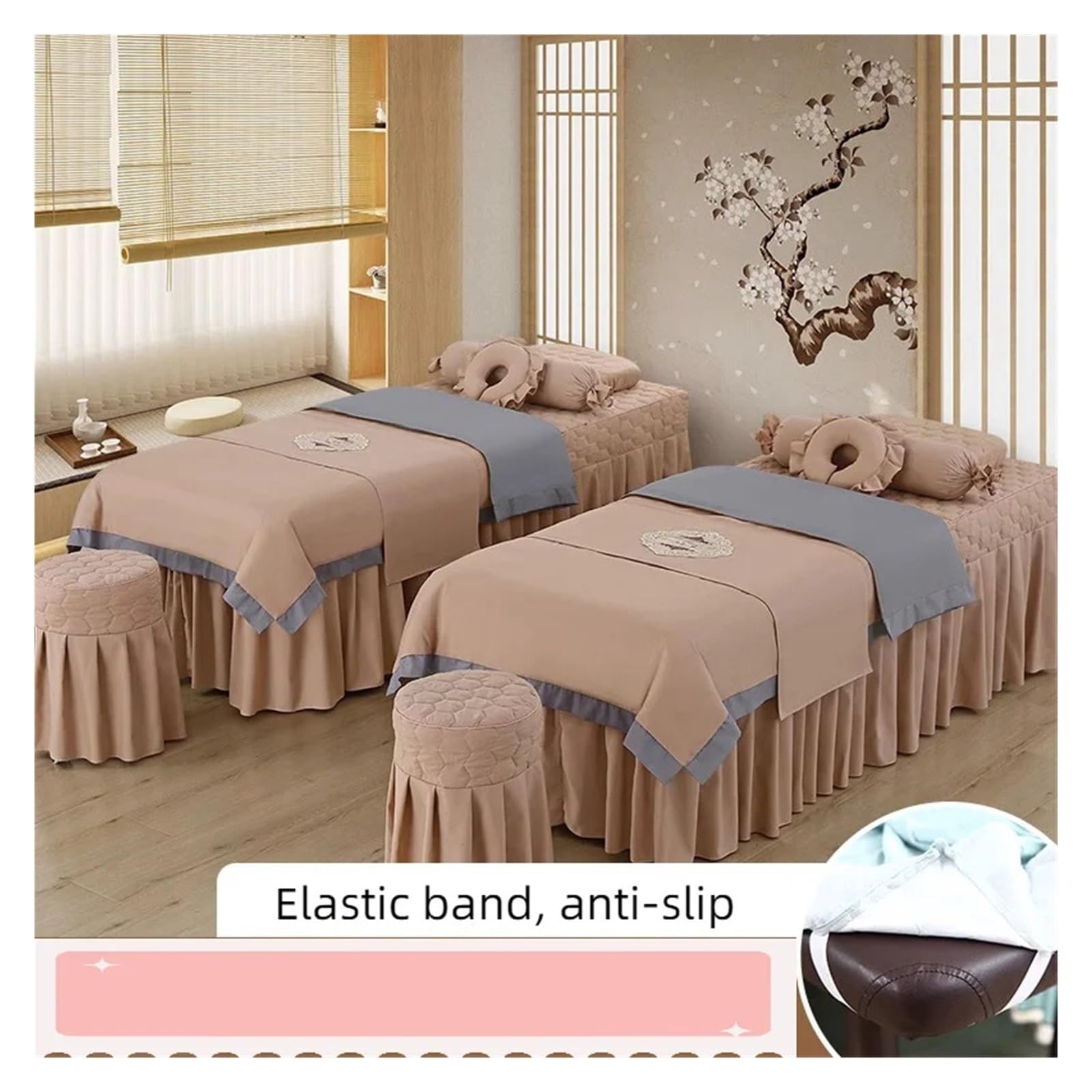 Fundas Elásticas para Camillas de Masaje 4 Uds. Juegos de cama salón belleza masaje antideslizante Tuina Spa uso cubierta retales falda con ropa agujeros(190x70)