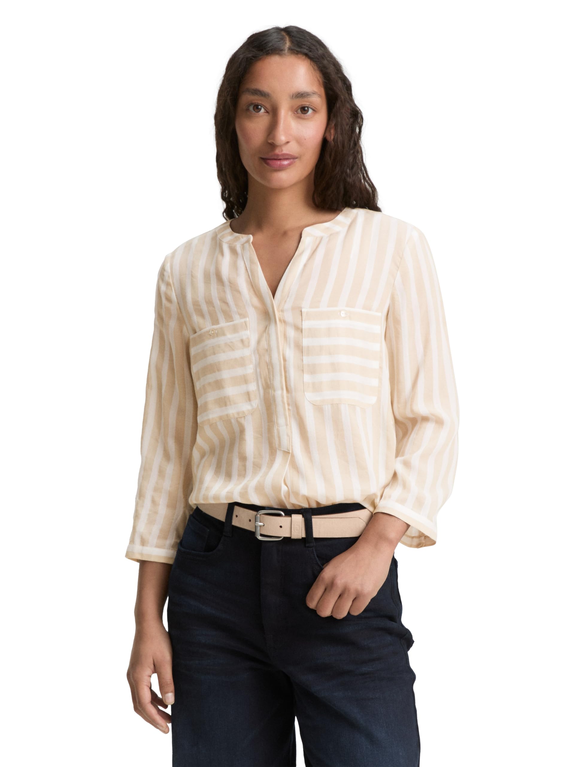 TOM TAILOR Damen 1016190 Bluse mit Streifen & Brusttaschen