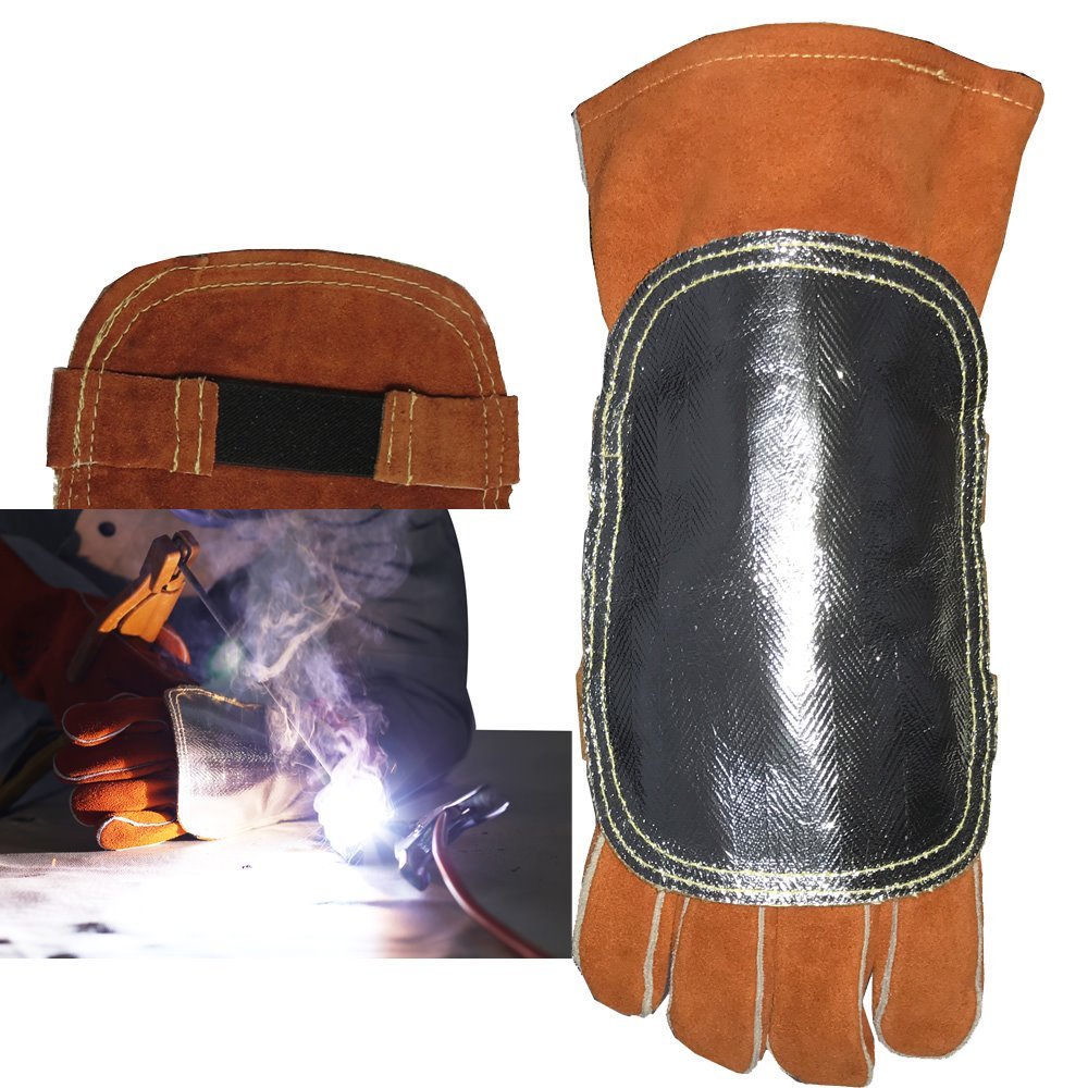 Welding Gloves' Pad High Heat Protection Pad Aluminized & Cowhide Leather Anti Flame Stitching Sparking Shield Welding Pad (2)