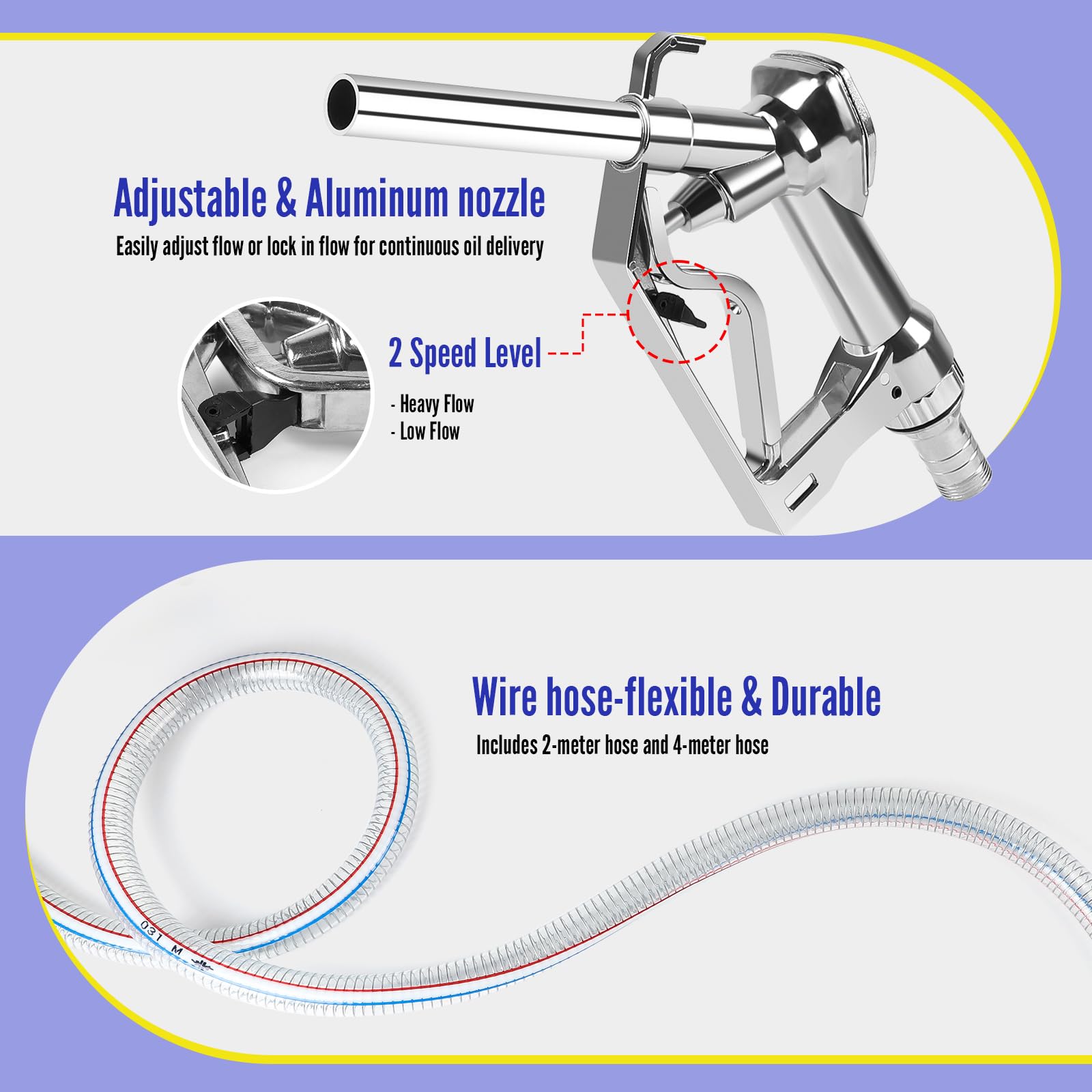 SWAWIS Pompa Diesel Elettrica 12V 175W, Pompa Travaso Gasolio 45l/Min con Pistola Manuale per Olio e Tubo Flessibile, Pompa di Trasferimento Diesel per Navi Campi Petroliferi Escavatori