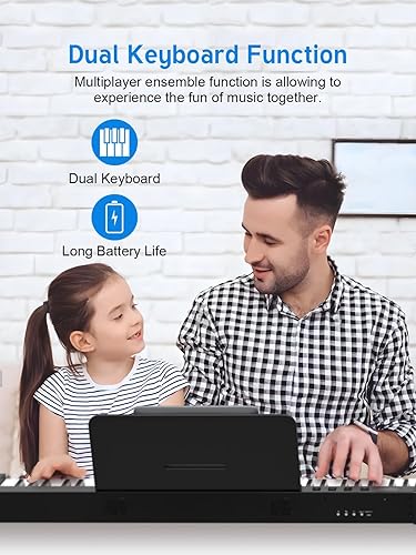 Miniatura 7 de Piano de teclado digital, teclado semipesado de 61 teclas con soporte, pedal de sostenimiento, 129 tonos, teclado de piano eléctrico de 128 ritmos,