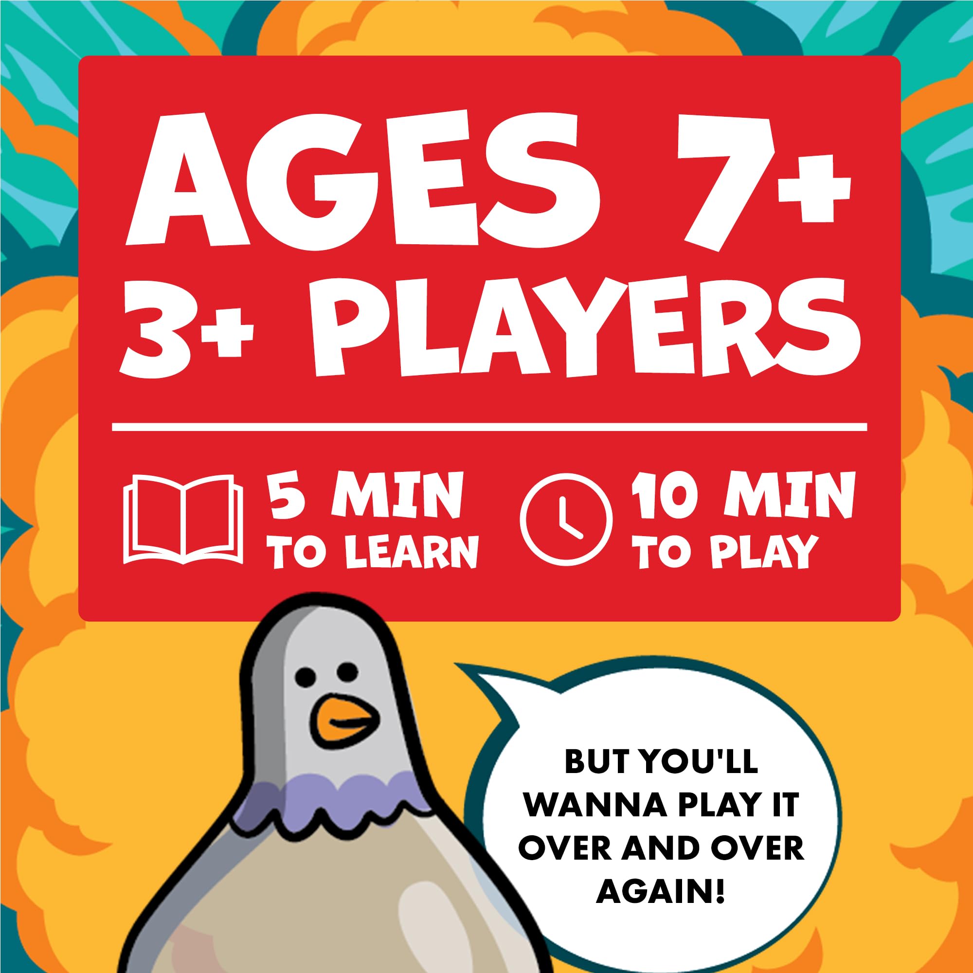 Exploding Pigeon: By Exploding Kittens, 3+ Players, Age 7+ Party Game | Shake the pigeon timer, reveal team challenges, then draw, mime, and race through 75 quick-fire cards for family game night.