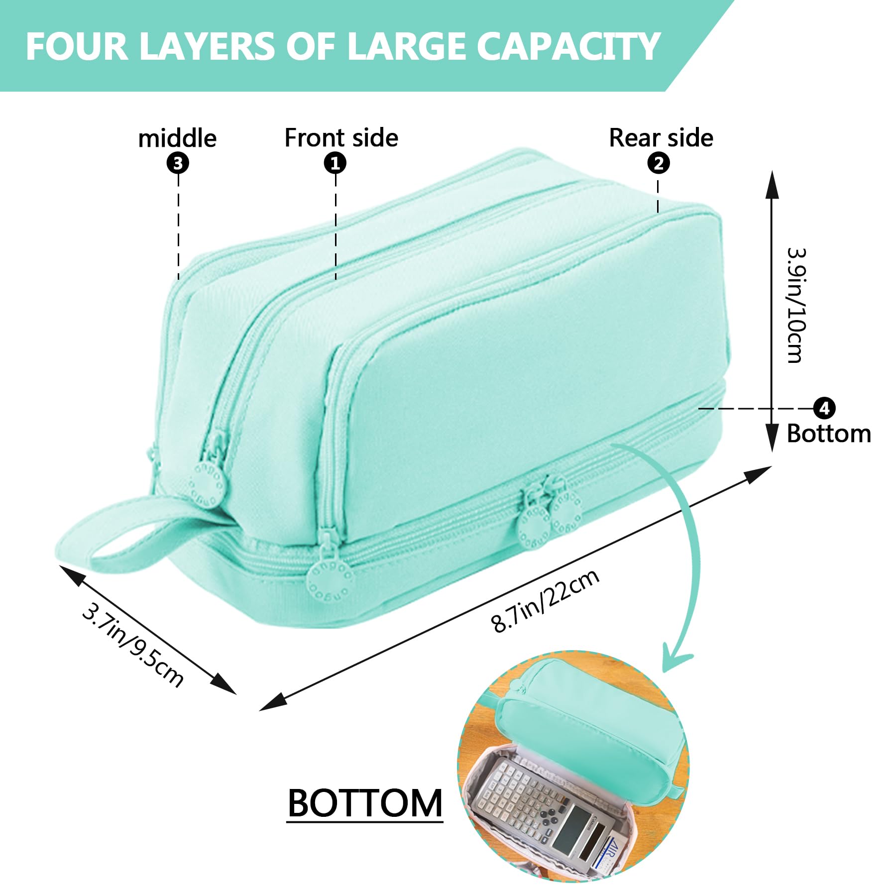 TZEKING School Pencil Case with 4 Compartments, Large Pencil Cases, Capacity Pencil Case, Organizer Holder - Image 2
