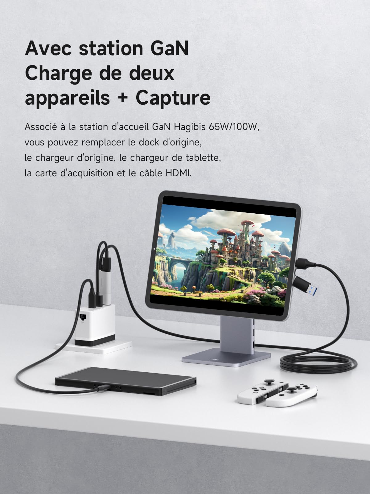 Hagibis Carte de Capture vidéo USB 3.0 avec 100 W PD, câble HDMI vers USB A/USB C 1080p @ 60 fps YUY2 MJPEG MS2130 pour Quest 3 VR Switch PS4/5 Diffusion en Direct, Jeux, Streaming, enregistreur