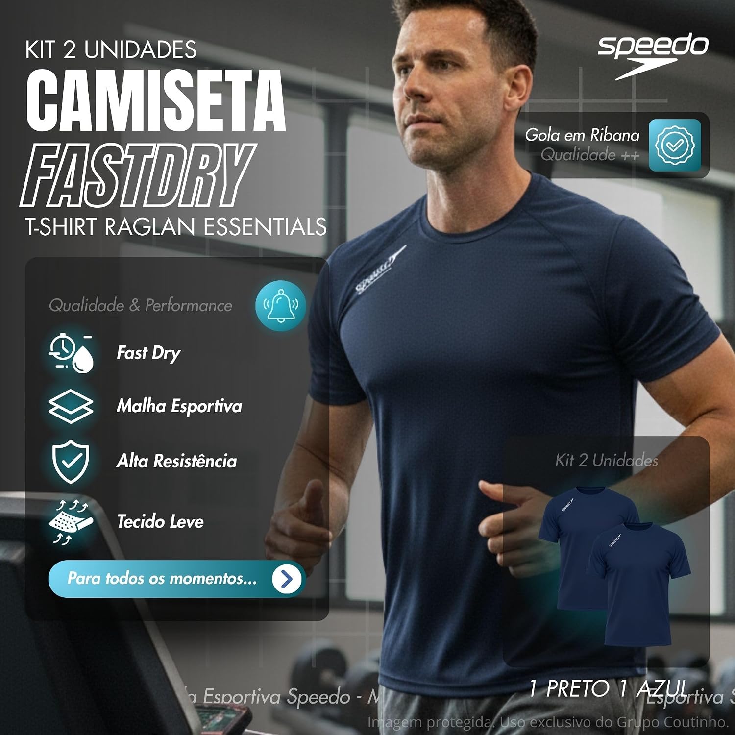 Kit 2 Camisetas Dry Fit Academia Esportiva Masculina Speedo Kit 2 Camisetas Dry Fit Academia Esportiva Masculina Speedo