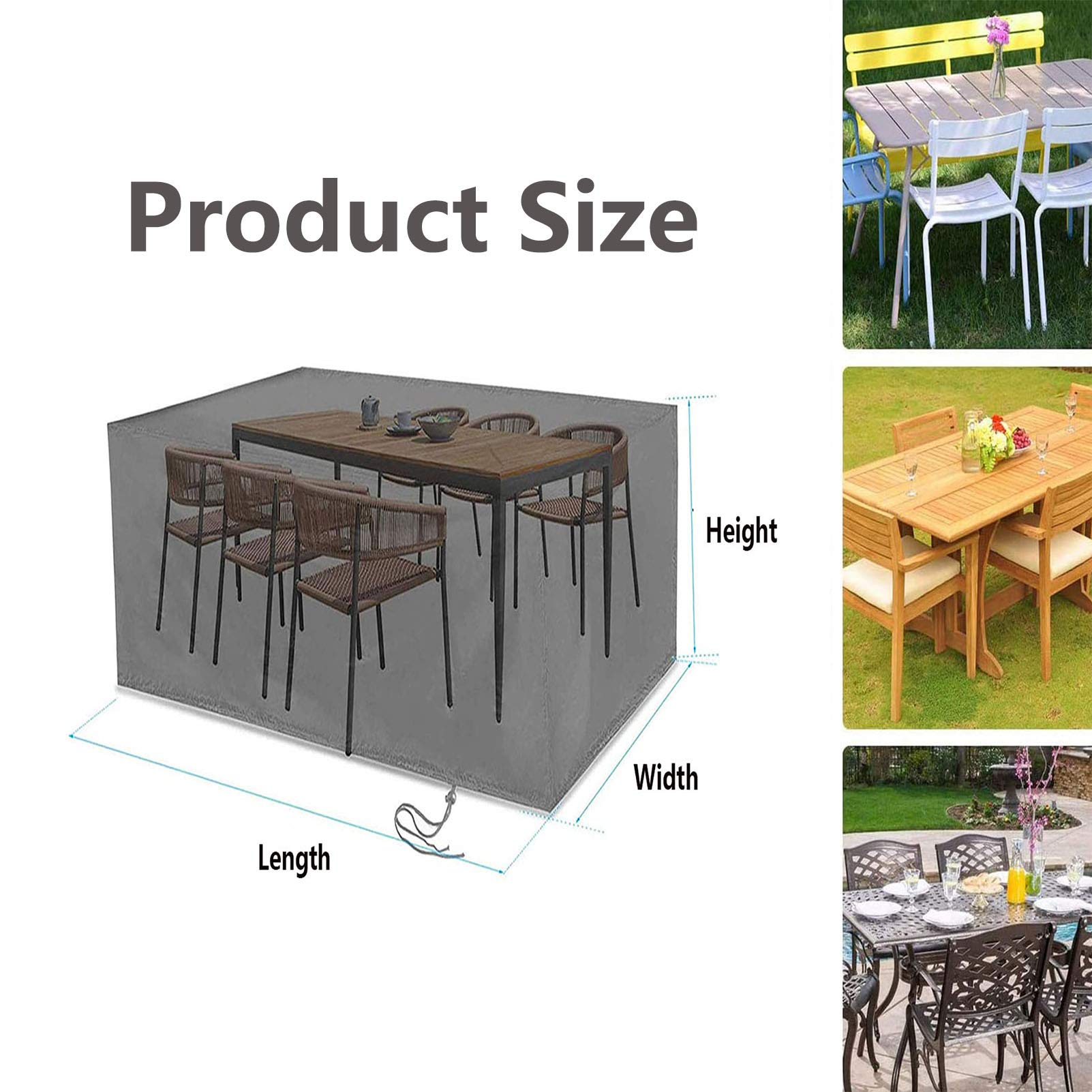 Wodoodporne pokrowce na meble ogrodowe, 350 x 260 x 90 cm, wytrzymałe, 420D, na patio, palenisko, kwadratowa, ochrona na zewnątrz, do zestawu rattanowych sześcianów, odporna na warunki atmosferyczne