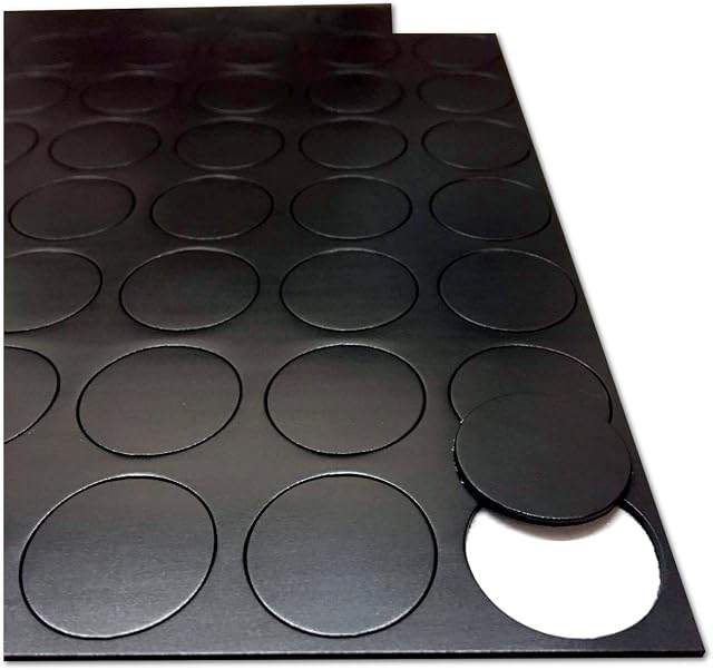 TMS 70 Self Adhesive Magnets for Crafts, Small Round Magnetic Strips with Easy to Peel Sticker Backing, Sticky Magnet Dots, Circles, Make your own Fridge Magnets for Kids or Office (1.5mm thick, 25mm)