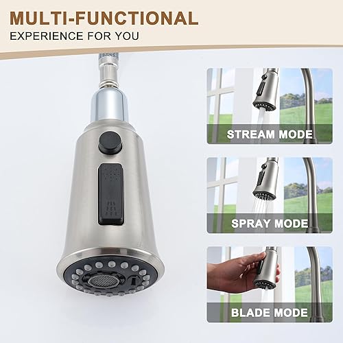 Miniatura 5 de CASAINC Grifo de cocina de níquel cepillado con rociador extraíble, rociador de 3 modos con modo de pausa de 1.8 gpm, grifo de cocina táctil para