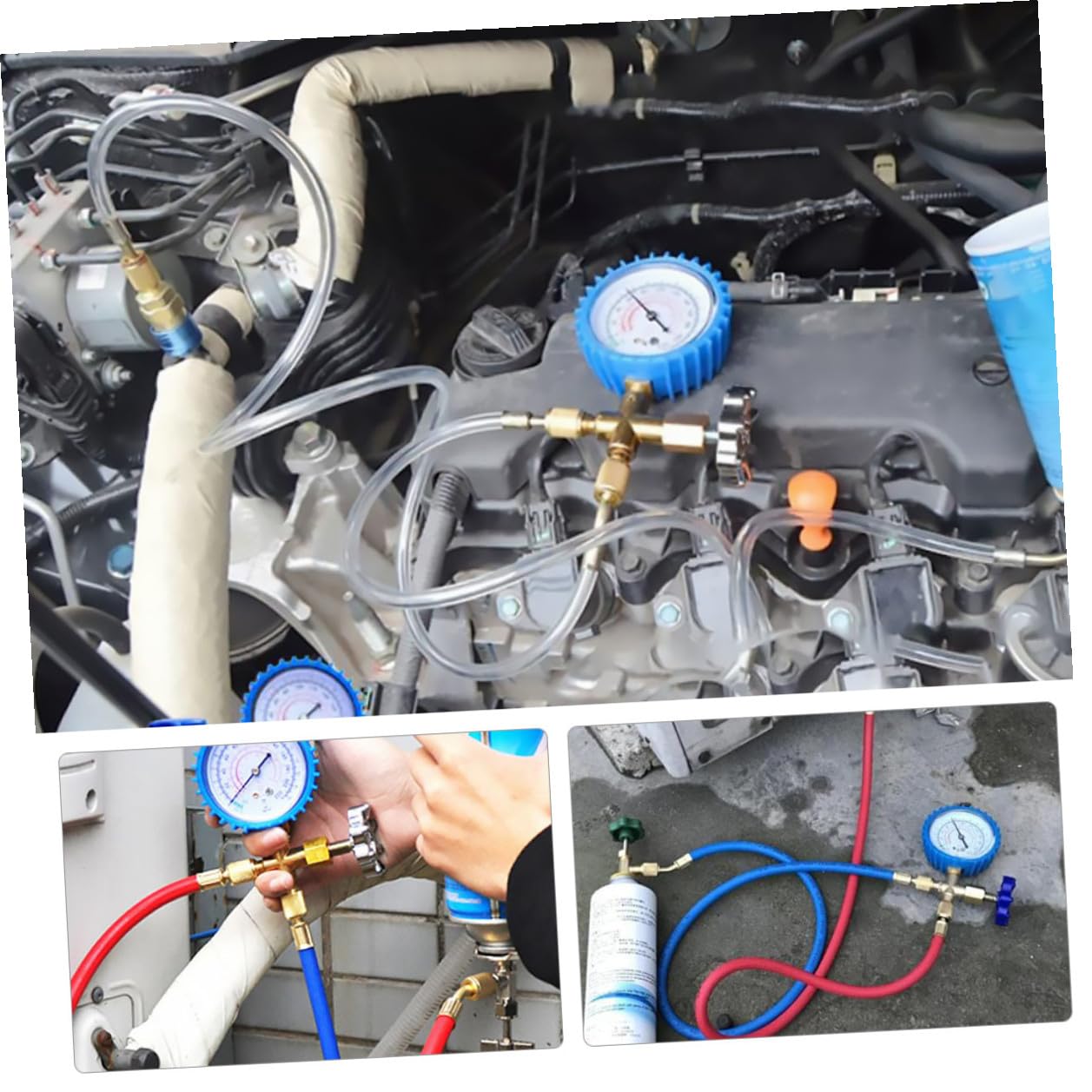 Car Ac Manifold Gauge Set with Refrigerant Hoses Automotive Air Conditioner Pressure Gauge Tool Kit Silicone Sleeve Included Random Random Color
