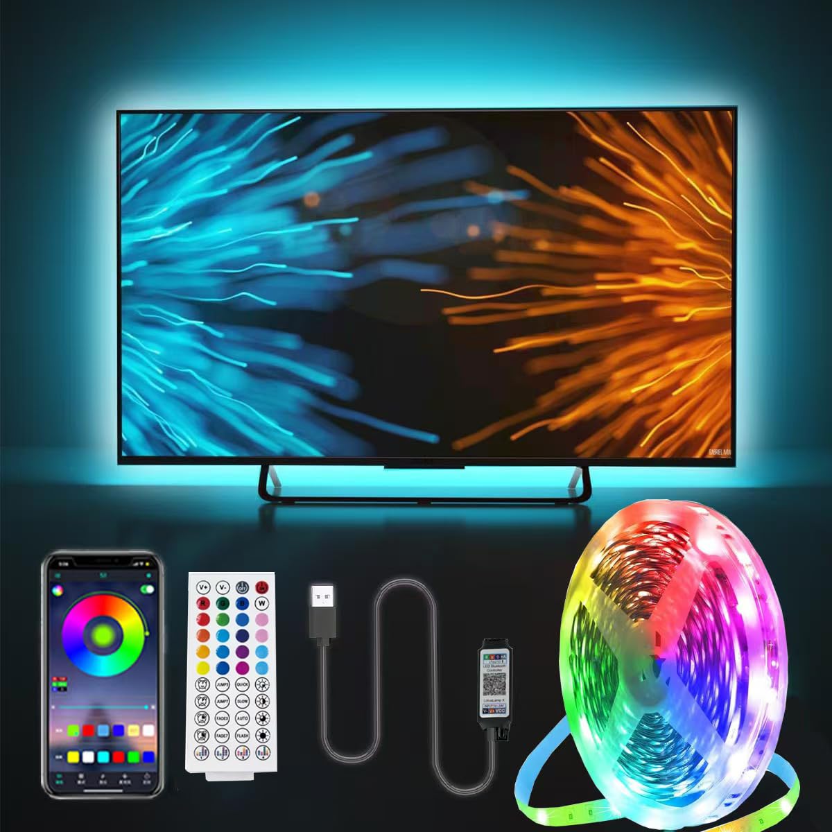 Hnogax TV LED Strip Lights with Music Sync, 9.8ft/3M RGB Ambient Backlight for 40-65 Inch TVs, Smart Lighting for Gaming & Home Theater [Easy Installation] Change color