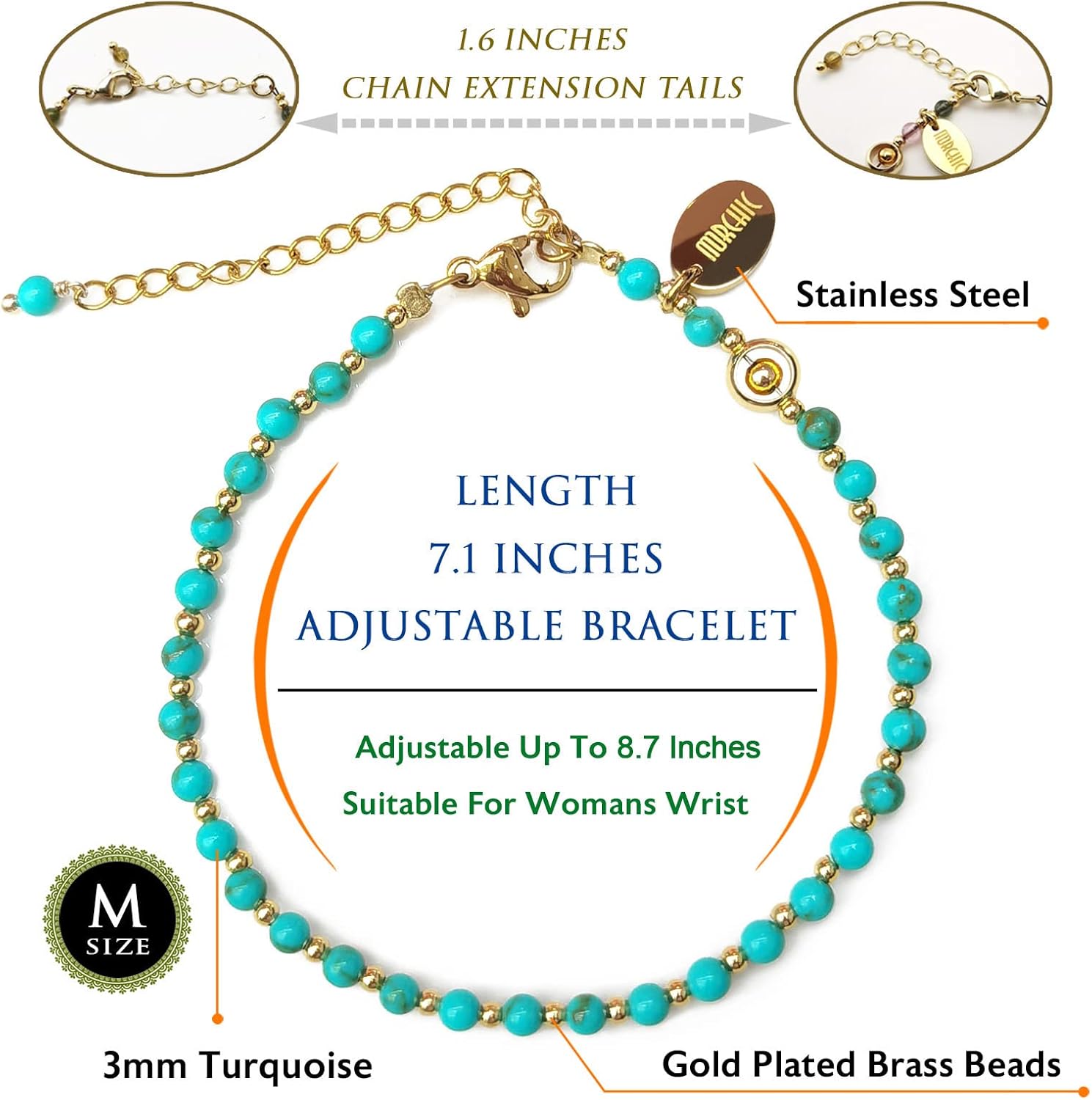 Morchic 3mm Tiny Beads Natural Gemstone Bracelet for Women, Adjustable 7.1" Energy Gem Charm Jewelry, Dainty Handmade Birthday Gift - Image 2