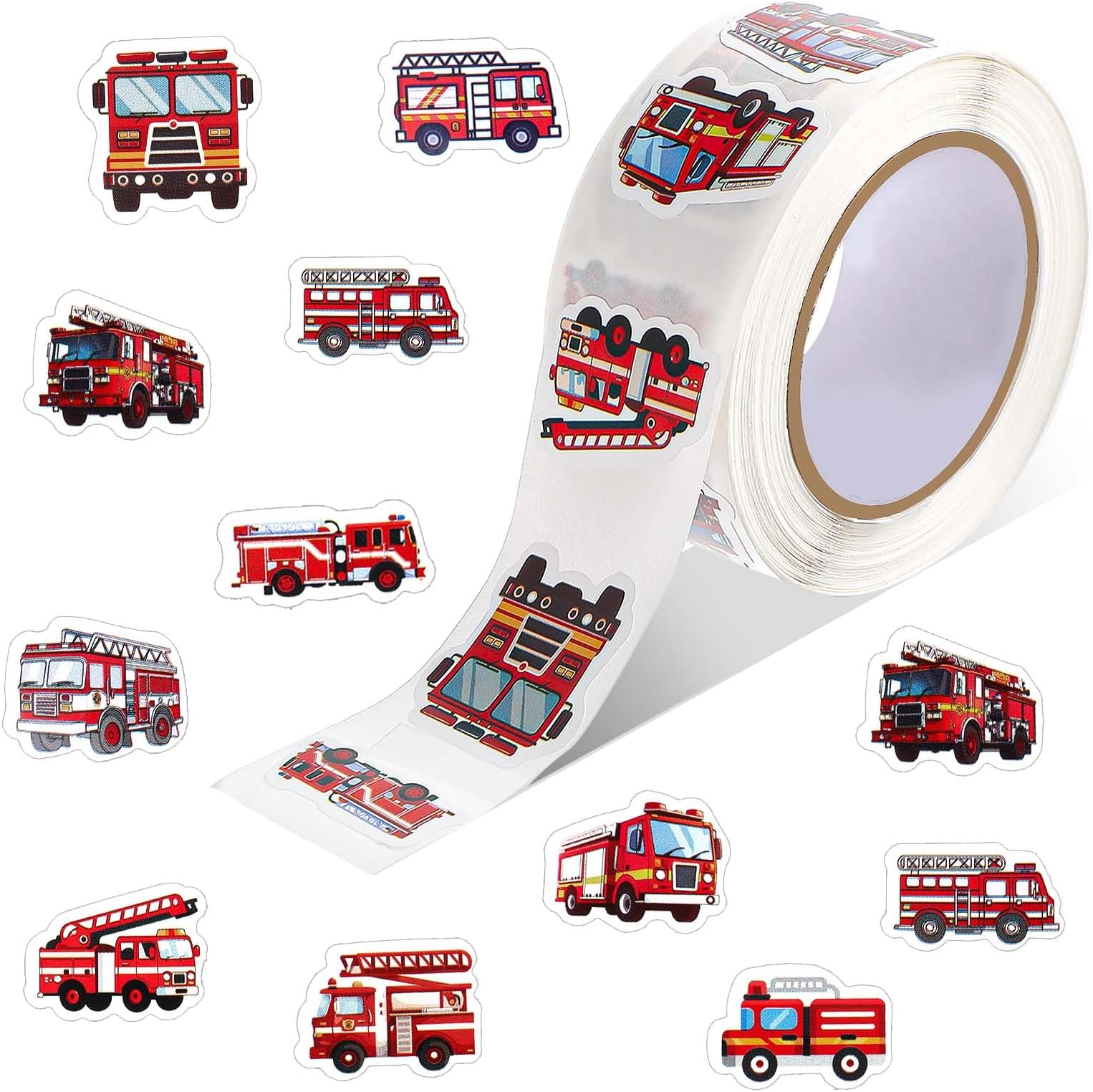 500PCS Fire Truck Stickers, Self Adhesive Waterproof Fire Car Engine Vehicles Sticker Firefighter Stickers Firetruck Sticker Roll Firefighting Party Favors for DIY Craft Reward Incentives