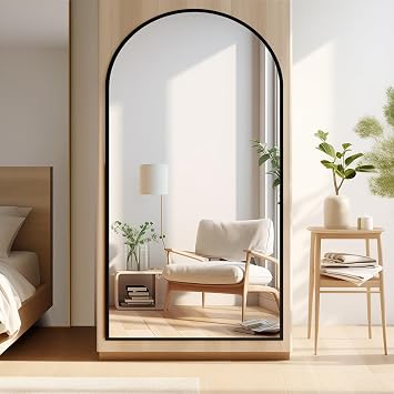 PexFix Arched Full Length Mirror 76"x35", Free Standing Wall Mirror Leaning or Hanging Mounted, Thin Aluminum Alloy Frame, Full Body Mirror for Living Room,Bedroom and Cloakroom,Dressing Room