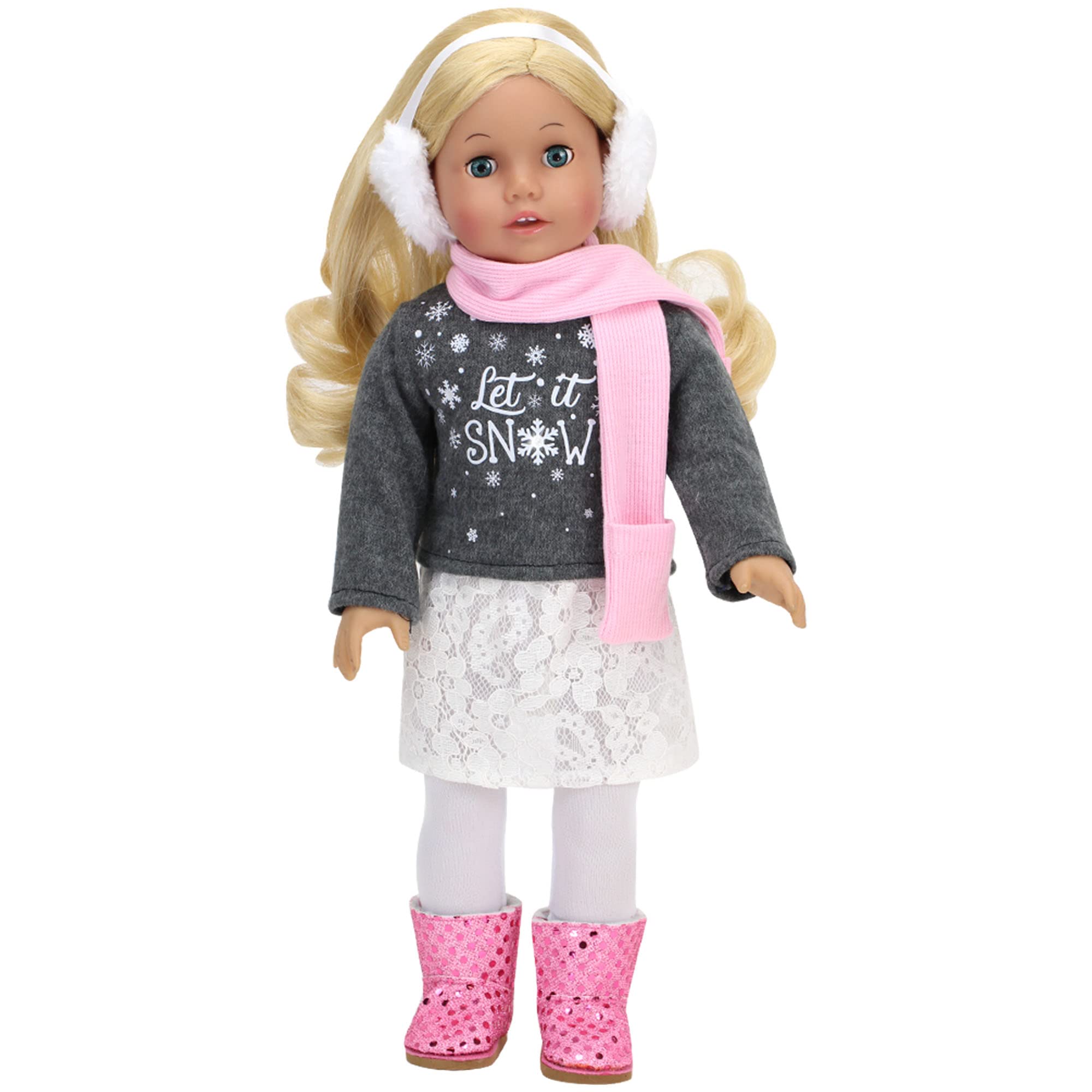Sophia's 6 Piece Sweater, Skirt and Accessories Outfit Set for 18'' Dolls, Gray and White
