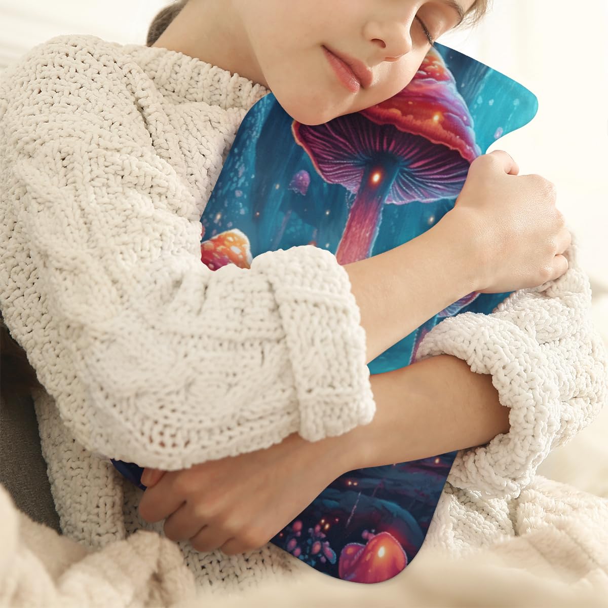 Hot Water Bottle with Soft Cover,2L Glowing Mushrooms Hot Water Bag for Hot and Cold Compress, Hand Feet Warmer, Gothic Mushrooms Rubber Hot or Cold Water Bottle Halloween Christmas Decorations