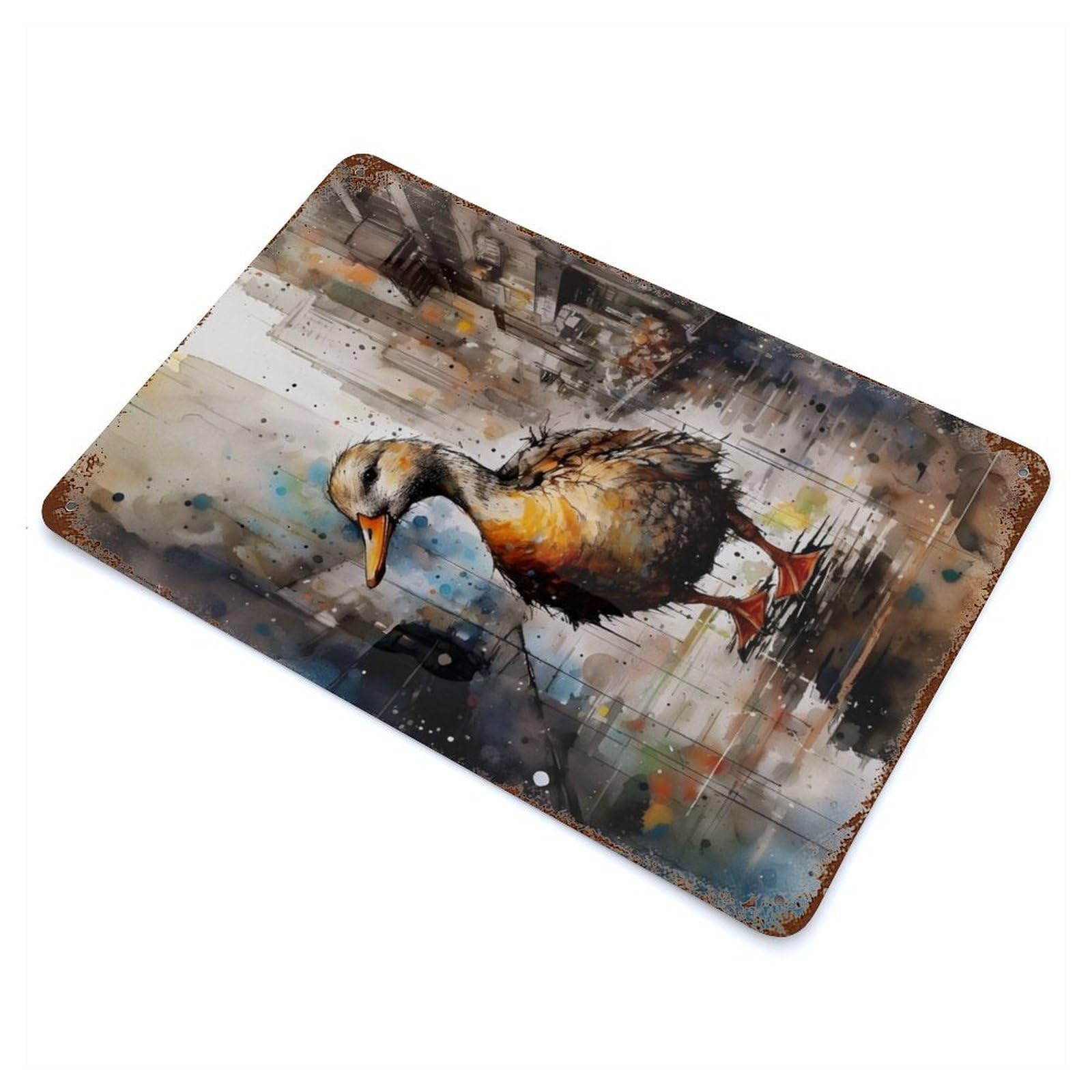 Rust Effect Duck in The City Vintage Rust Metal Sign 11.8"x7.9", Farmhouse Wall Decor for Farmhouse, Kitchen And Entryway Decor