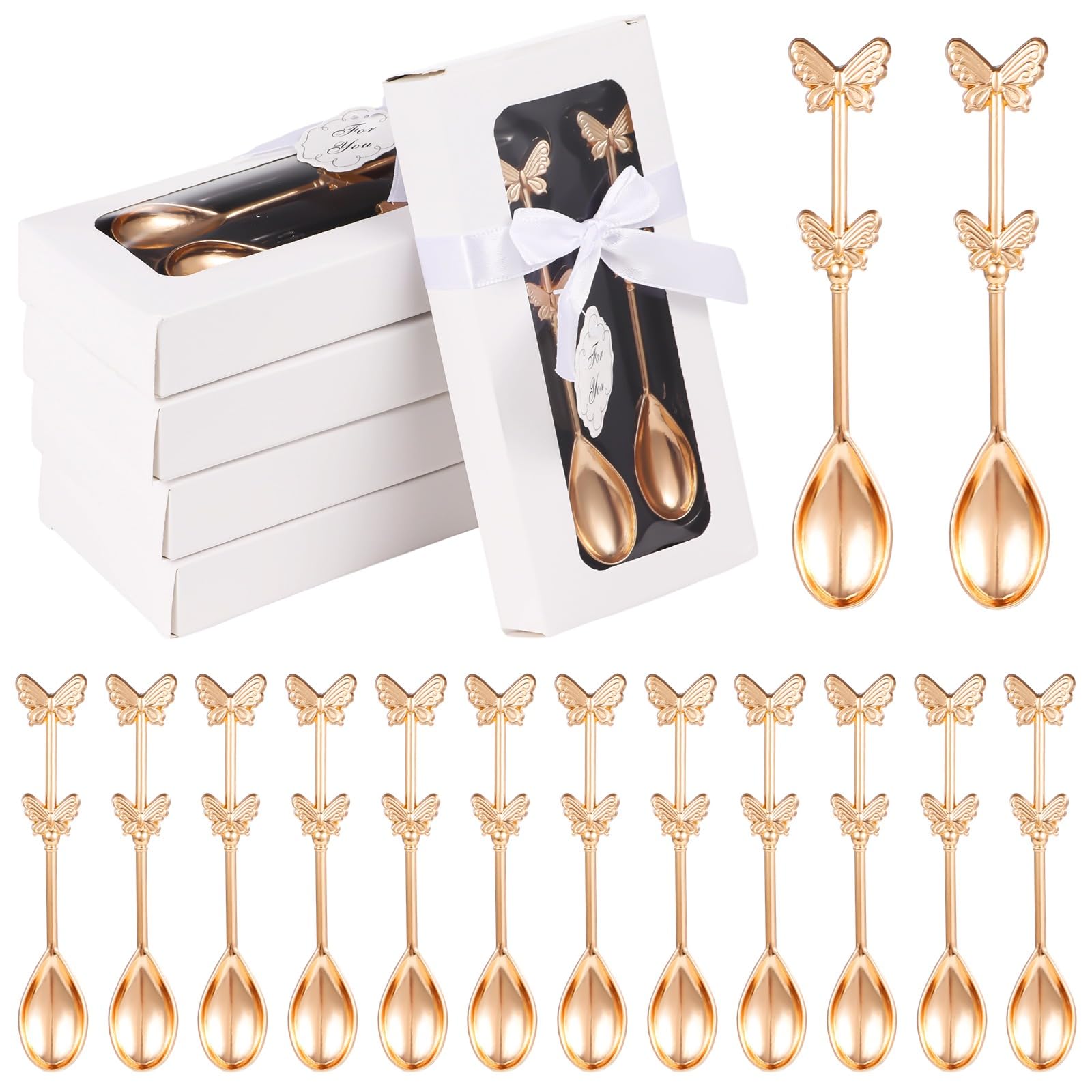60 piezas (30 cajas) Cucharas de bebida en forma de mariposa, cucharillas de té de mariposa, elegante cuchara de café de mariposa, recuerdos para despedidas de soltera