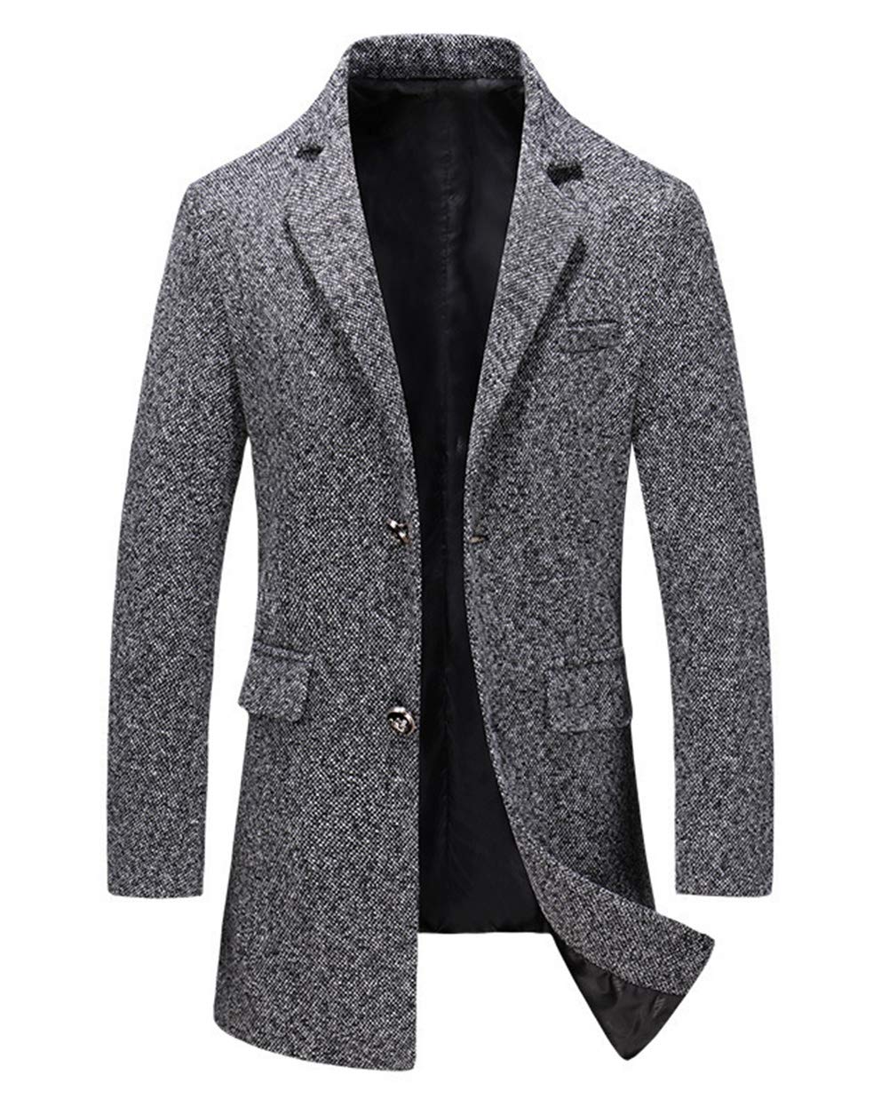 chroes Men's Thick Notch Lapel 2 Button Mid-Length Tweed Wool Blazer Coat Grey-picture-13