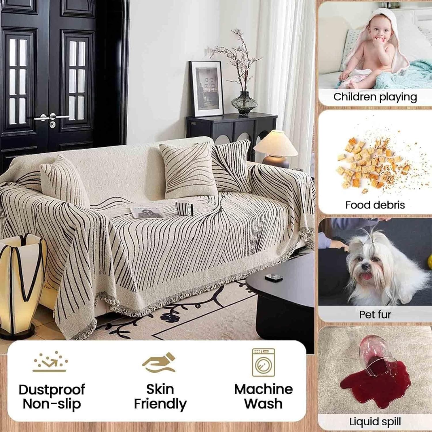 Konsilsa Large Sofa Throw with Decorative Fringe,Versatile Woven Blanket for 1/2/3/4 Seater Sofa, Settees, Couch, and Armchairs(#4,180x130cm)